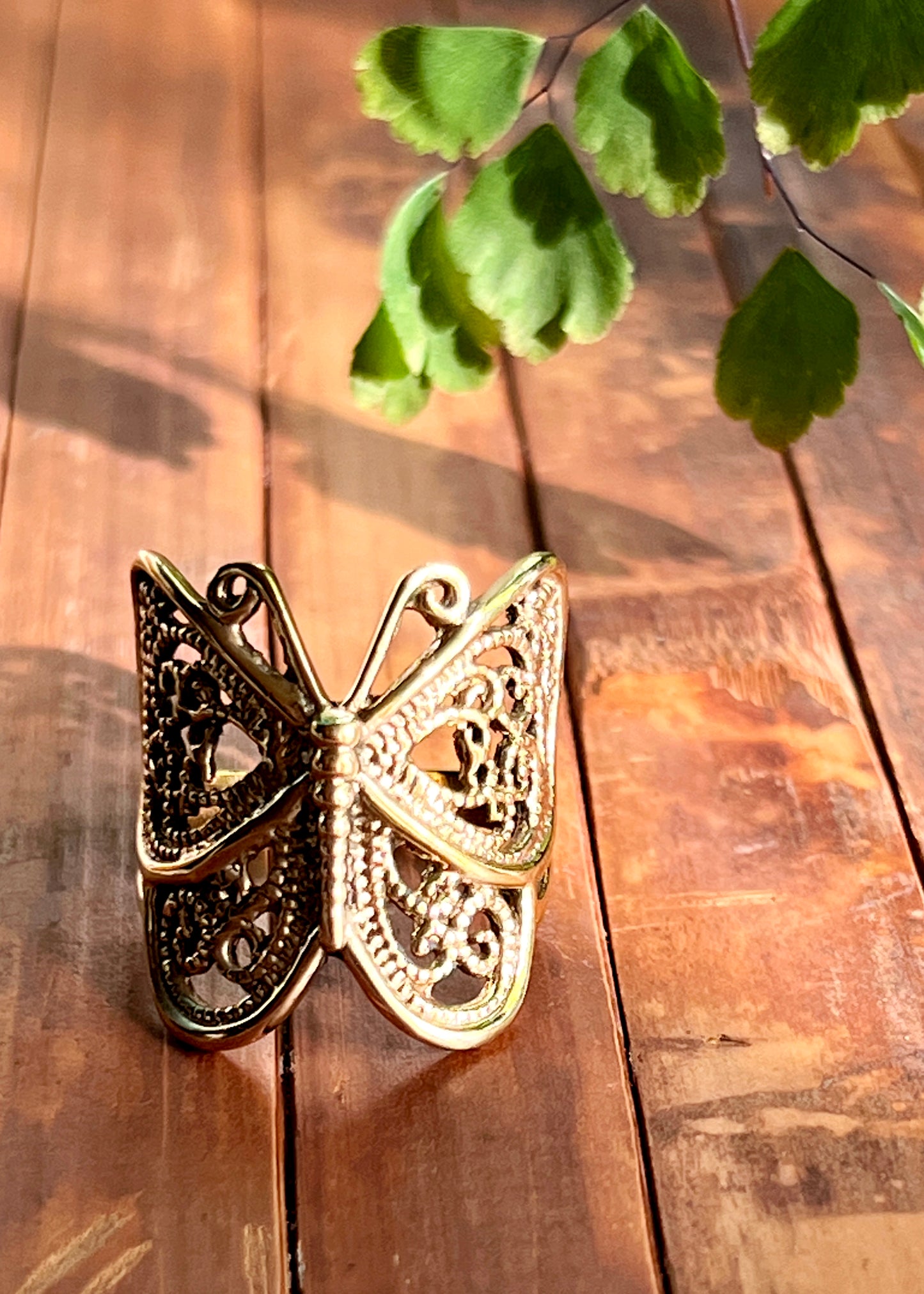 Brass Butterfly Ring | Art Nouveau Ornate Insect Jewelry | Fairycore Whimsical Steampunk Witchy Mystical Boho Statement | Nature Inspired