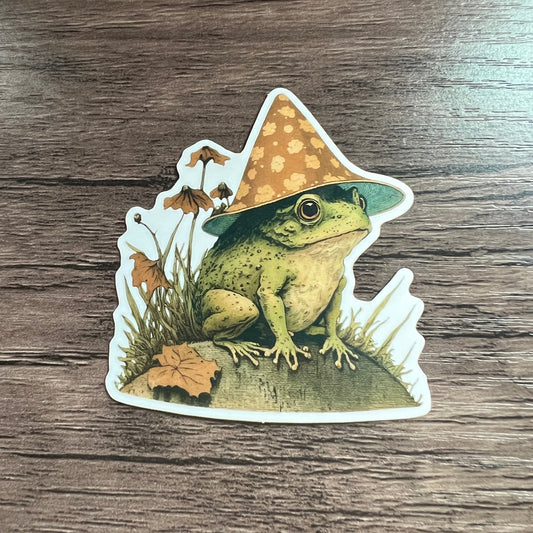 Fall Witch Toad Sticker | Whimsical Frog Art | Cottagecore Goblincore Amphibian Laptop Decal | Journal Scrapbooking Decor | Nature Inspired