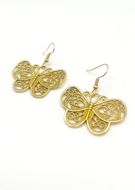Brass Filigree Butterfly Earrings
