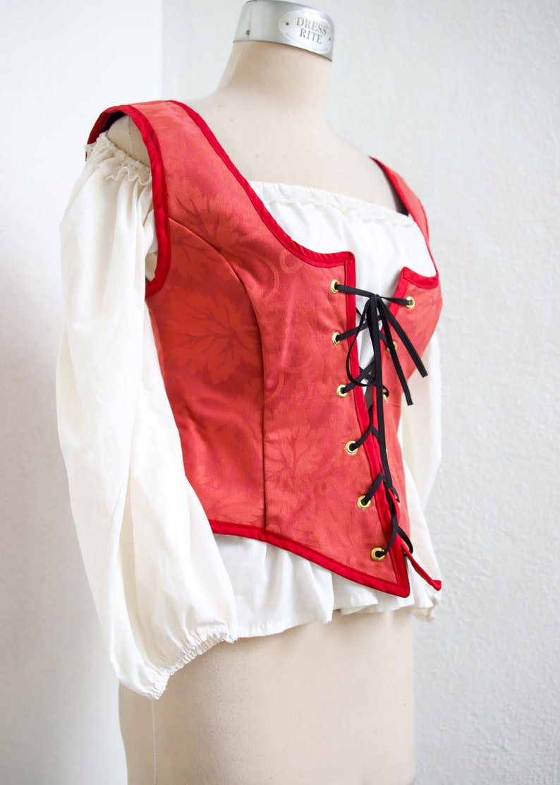 Red Renaissance Bodice | Medieval Baroque Corset | Lace Front Vest | SCA LARP Faire Garb | Wench Pirate Costume | Cosplay Festival Fashion