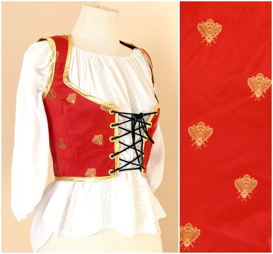 Red Gold Renaissance Bodice | Honey Bee Corset Top | Medieval Lace Up Vest | SCA LARP Fantasy Faire Garb | Fairy Royalty Cosplay Costume