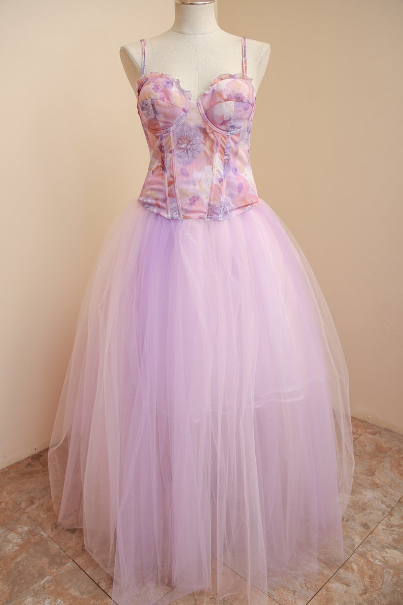 Pastel Faerie Ensemble | Lavender Pink Tulle Maxi Tutu Hooded Chiffon Capelet | Fairycore Faerie Wedding Gown | Alternative Fairytale Bride