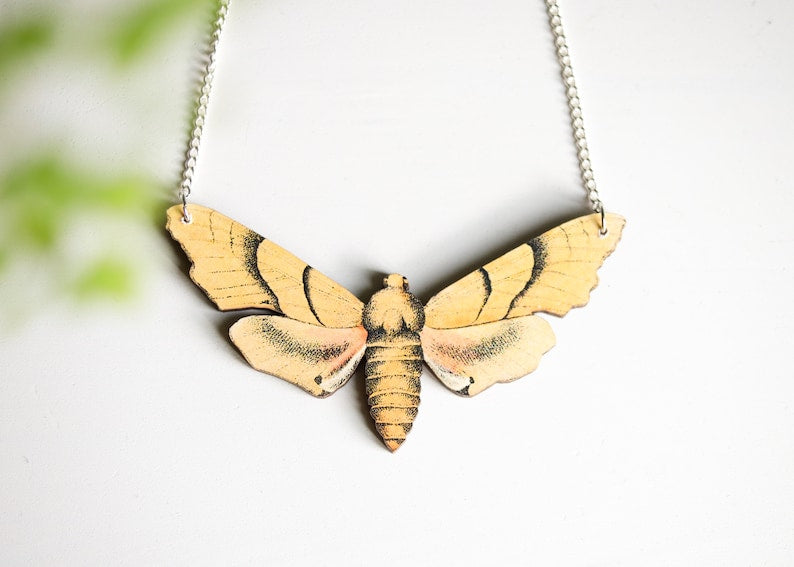 Butterfly Necklace | Laser Wood Cut Pendant | Cottagecore Fairycore Goblincore Boho Flower Insect Jewelry | Moth Monarch Floral Bug Wing