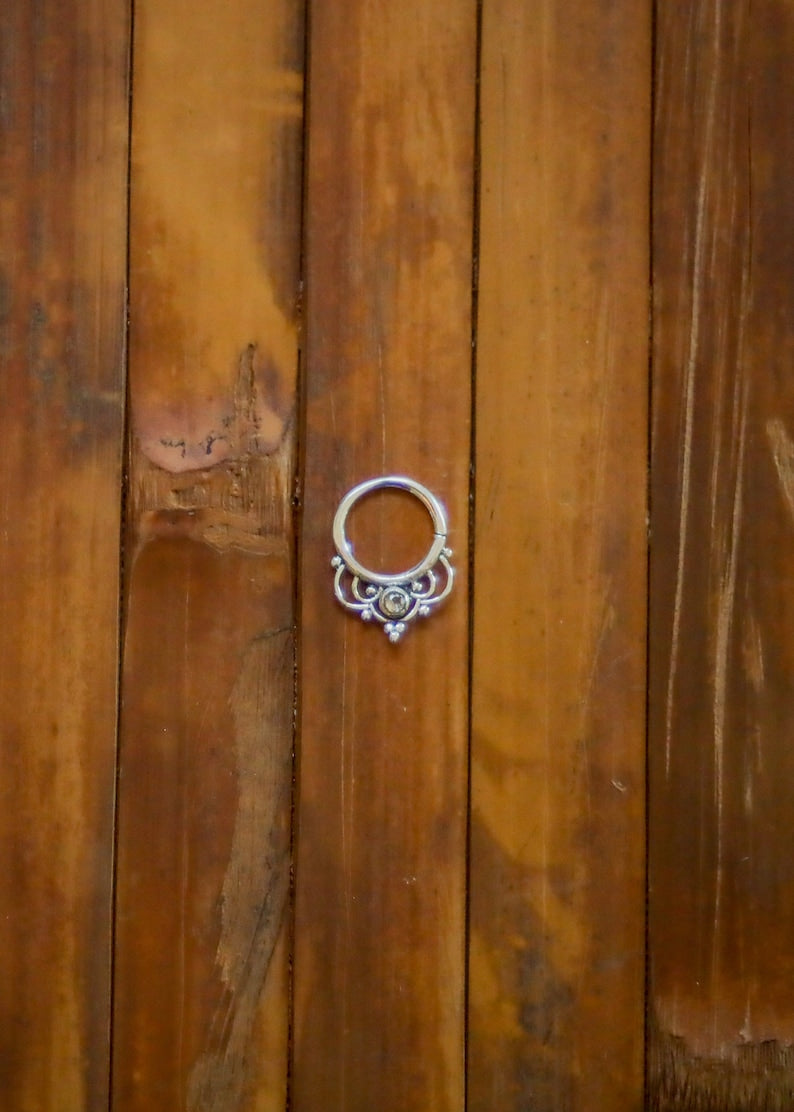 Silver Septum Ring | 18g Pierced Septum | Boho Fairycore Elven Witchy Septum Piercing | Sterling Silver Nose Ring | Tribal Septum Ring