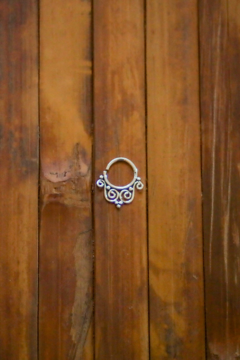 Silver Septum Ring | 18g Pierced Septum | Boho Fairycore Elven Witchy Septum Piercing | Sterling Silver Nose Ring | Tribal Septum Ring