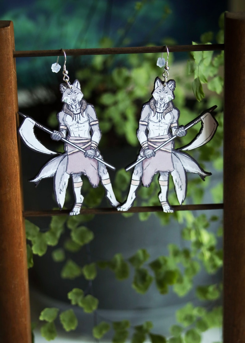 Wolf Reaper Earrings | Fantasy Inspired Warrior Jewelry | Furry Mythical Creature Slayer Fighter | Legendary Wulver Fairycore Goblincore