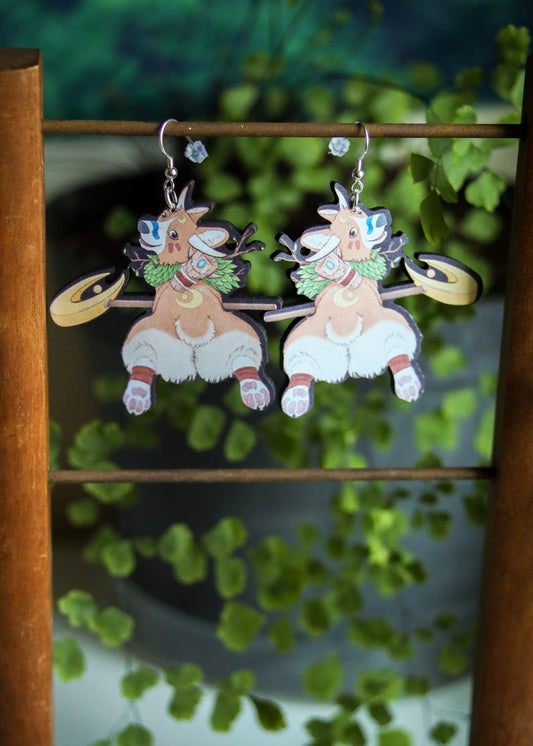 Mythical Corgi Druid Earrings | Fantasy Inspired Nerdy Geeky Jewelry | Mystical Hellhounds Dog Griffin Butt | Witchy Beast God Moon Staff