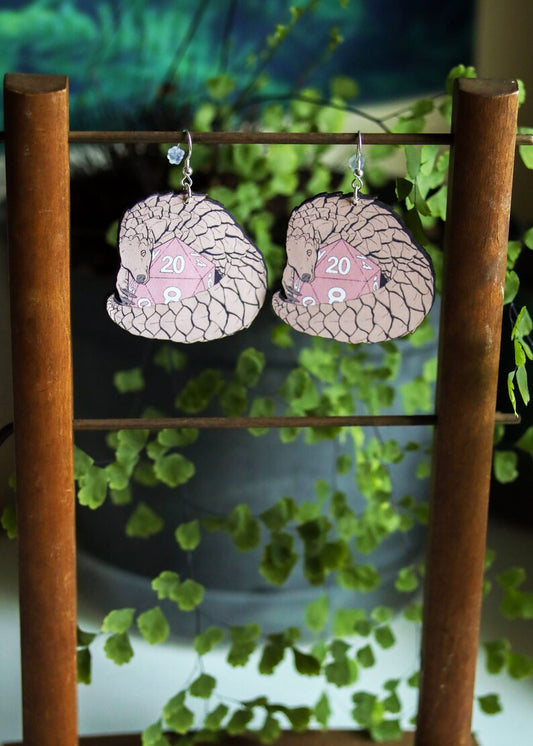 Pangolin Dice Earrings | Nerdy Geeky Wildlife Animal Jewelry | Fantasy Tabletop Board Game Gift | Fairycore Goblincore Role Play Accessories