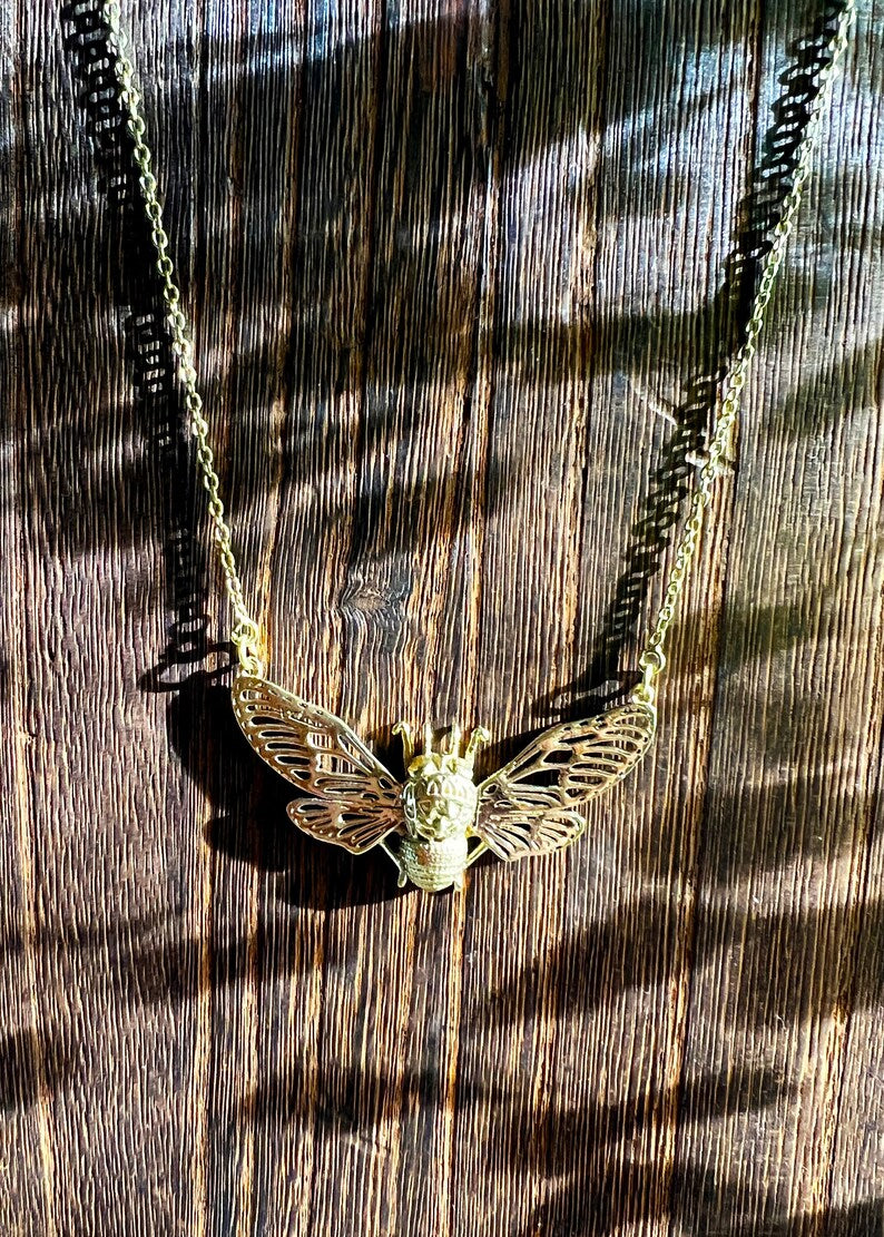 Honey Bee Pendant Necklace | Brass Gold Tone Insect Jewelry | Fairycore Boho Botanical Gifts | Large Charm Bumble Beekeeper Minimalist Chain