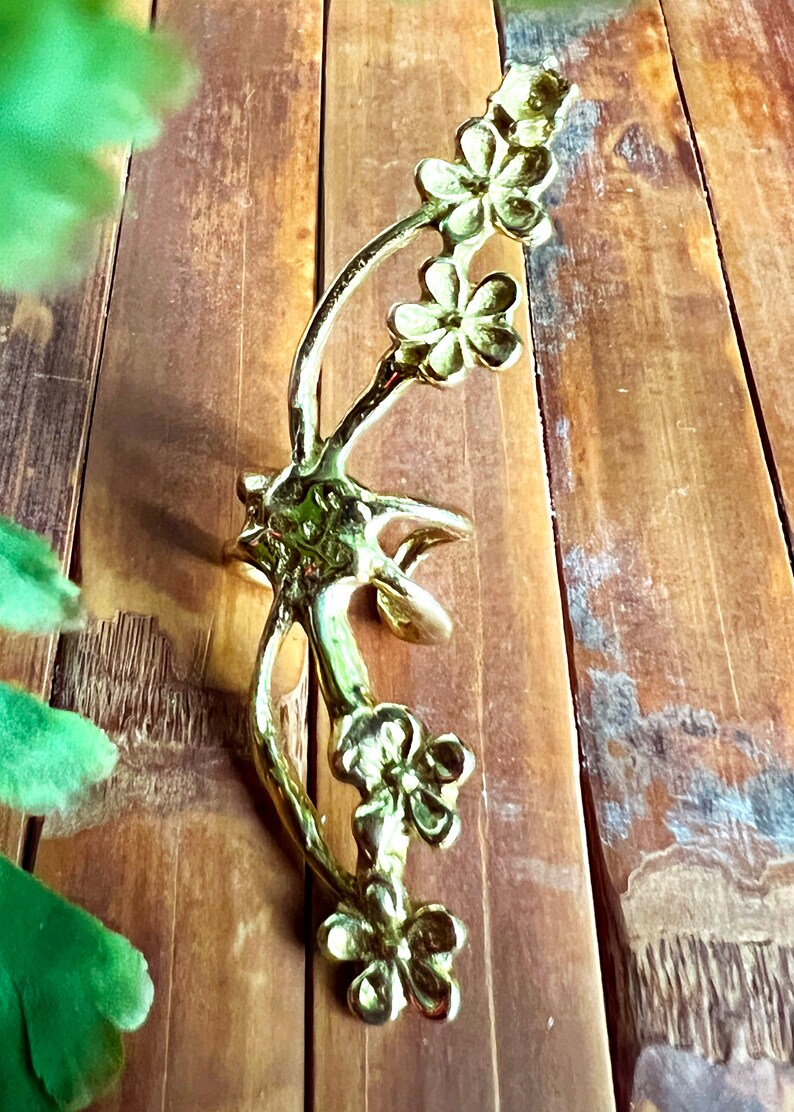 Floral Ear Cuffs | Brass Flower Ear Wrap | No Piercing Fairy Whimsical Fantasy Jewelry | Witch Steampunk Festivalwear | Ear Climber Clip On