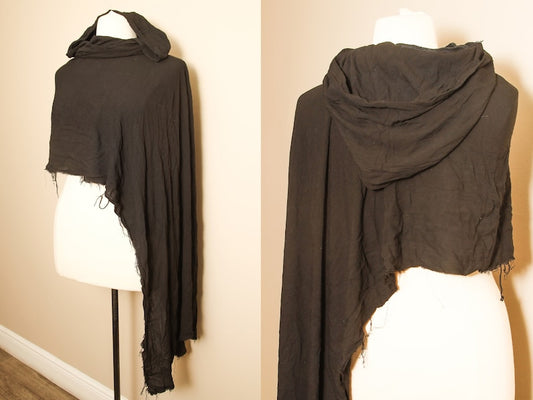 Black Shoulder Cape | Dark Academia Streetwear Futuristic Cloak | Hooded Cowl Apocalyptic Capelet | Asymmetrical Cyberpunk Sleeveless Top