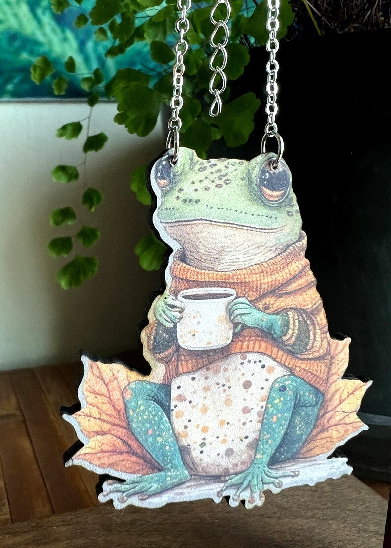 Cozy Toad Necklace | Whimsical Frog Pendant | Cottagecore Goblincore Fairy Jewelry | Tea Coffee Party Accessories | Nature Inspired Gifts