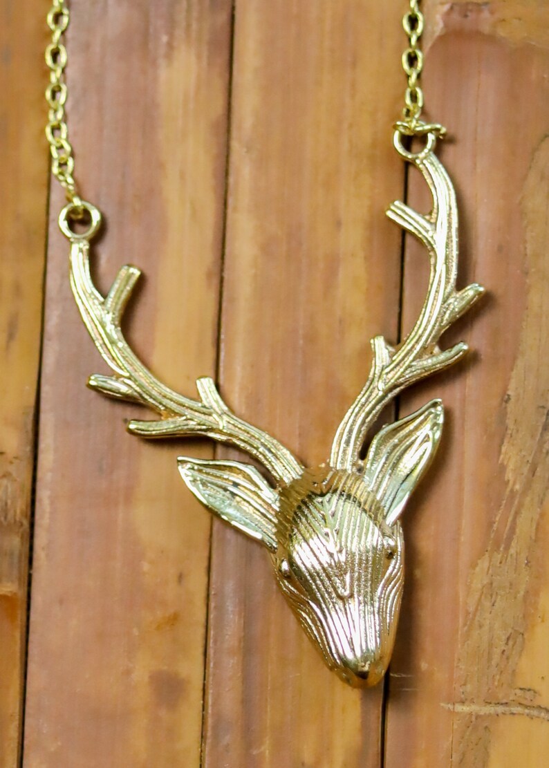 Deer Antler Pendant Necklace | Brass Gold Tone Whimsical Jewelry | Fairycore Holiday Elven Gifts | Large Charm Witchy Woodland Goblincore