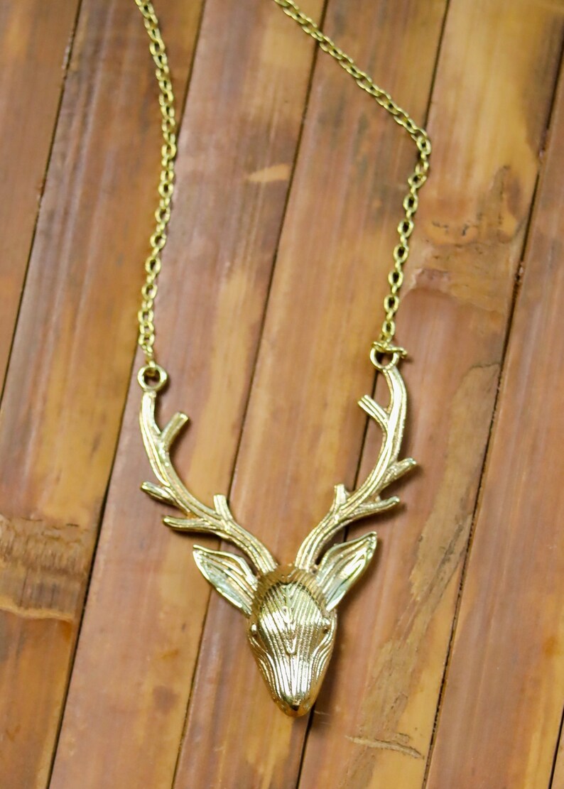 Deer Antler Pendant Necklace | Brass Gold Tone Whimsical Jewelry | Fairycore Holiday Elven Gifts | Large Charm Witchy Woodland Goblincore