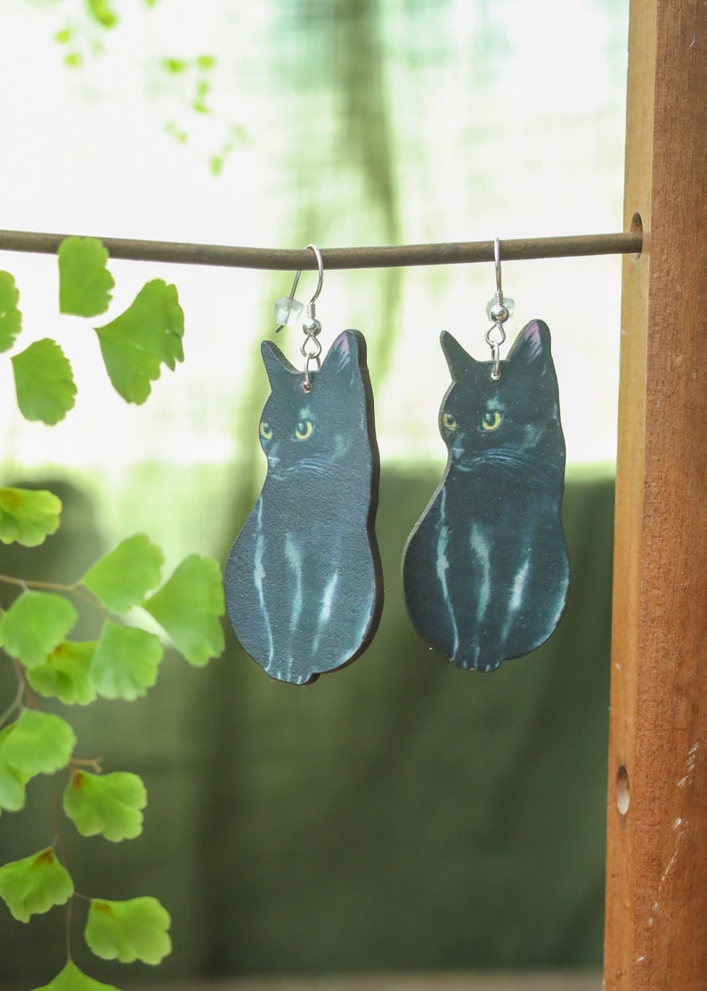 Cat Charm Earrings | Laser Cut Wood Kitty Dangles | Pet Animal Lover Gifts | Persian Maine Coon Russian Blue British Shorthair Black Cat