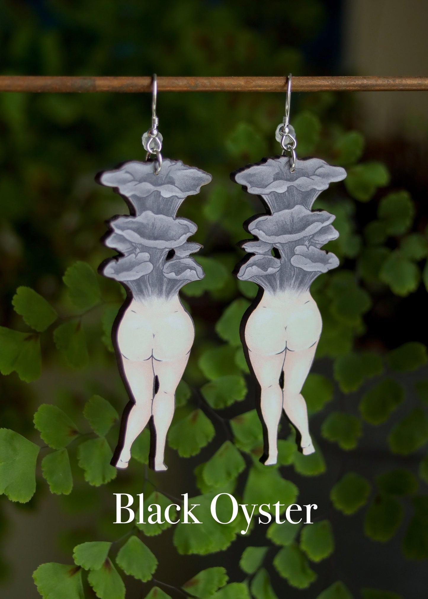 Mushroom Lady Earrings | Cottagecore Fairycore Fungi Jewelry | Mushroomcore Woodland Wooden Dangles | Sterling Silver Symmertrical Cute Art