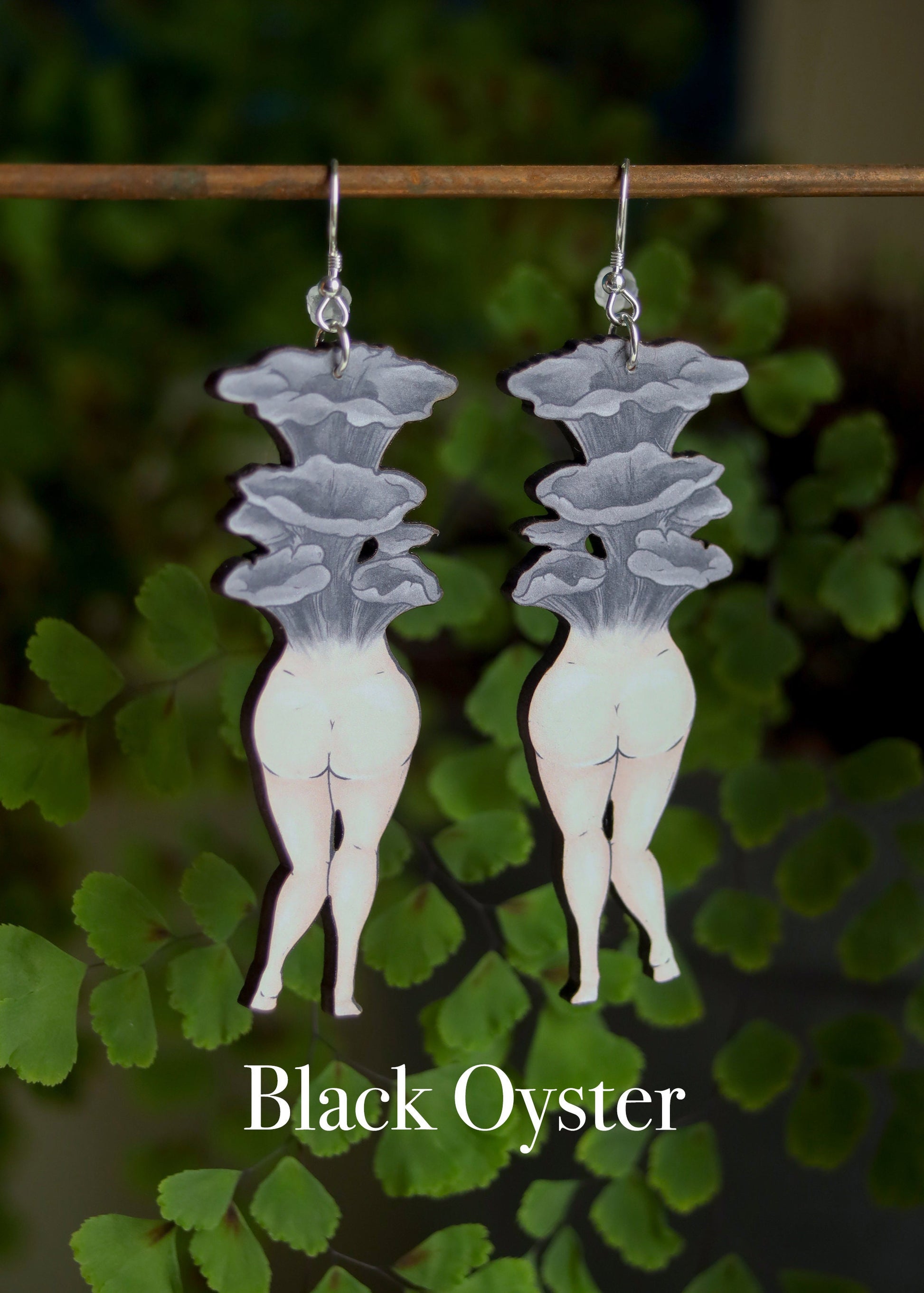 Mushroom Lady Earrings | Cottagecore Fairycore Fungi Jewelry | Mushroomcore Woodland Wooden Dangles | Sterling Silver Symmertrical Cute Art