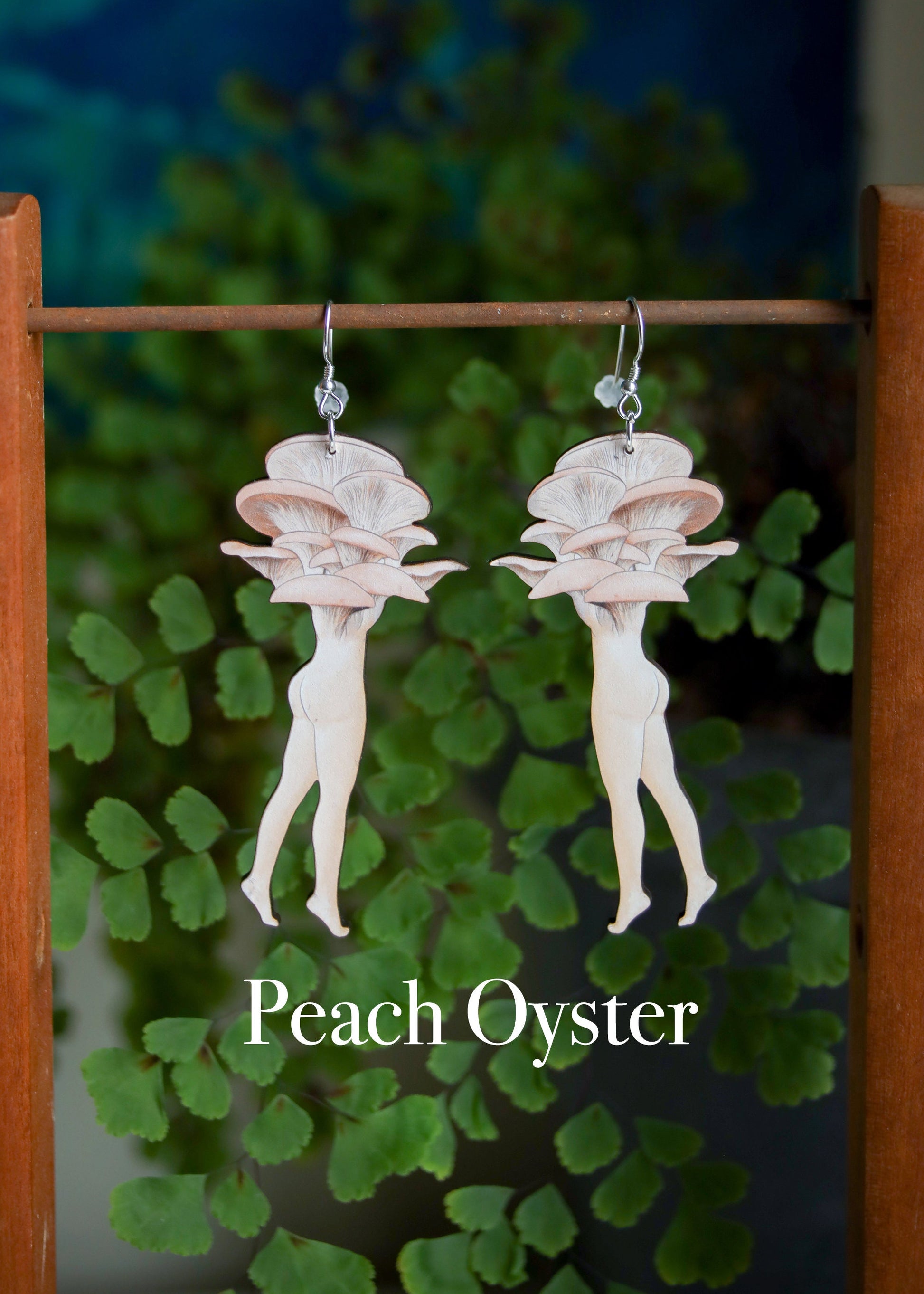 Mushroom Lady Earrings | Cottagecore Fairycore Fungi Jewelry | Mushroomcore Woodland Wooden Dangles | Sterling Silver Symmertrical Cute Art