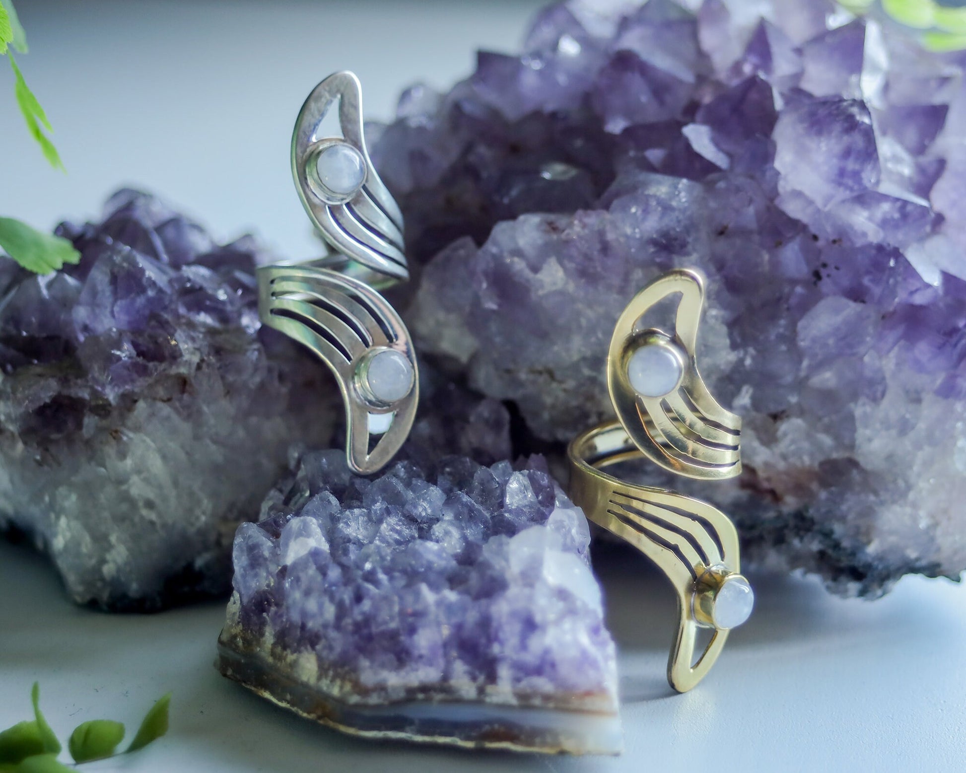 Adjustable Moonstone Ring | Sterling Silver Celestial Gemstone Jewelry | Witch Boho Crescent Lunar Goddess | Mystical Crystal Spiritual