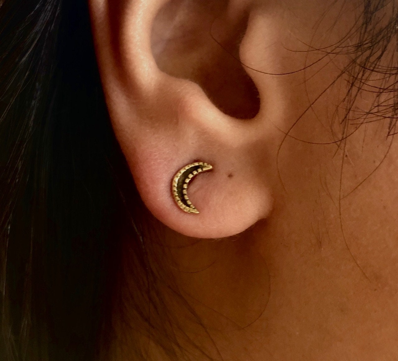 Crescent Moon Stud Earrings | Celestial Witchy Boho Whimsical Minimalist | Brass & Silver Gold Tiny Dainty Posts | Half Moon Lunar Phase