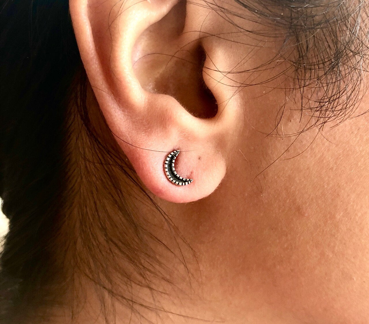 Crescent Moon Stud Earrings | Celestial Witchy Boho Whimsical Minimalist | Brass & Silver Gold Tiny Dainty Posts | Half Moon Lunar Phase