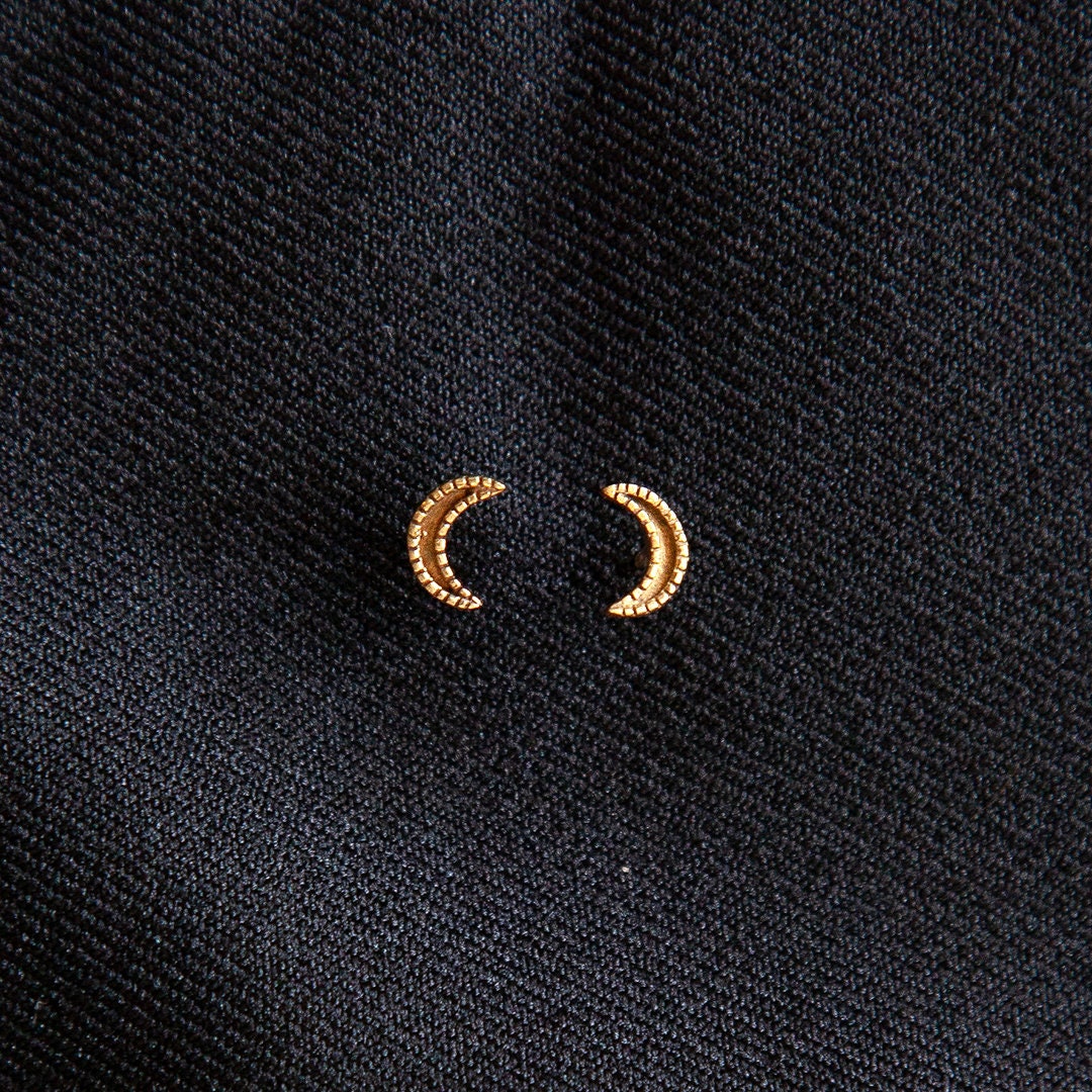 Crescent Moon Stud Earrings | Celestial Witchy Boho Whimsical Minimalist | Brass & Silver Gold Tiny Dainty Posts | Half Moon Lunar Phase