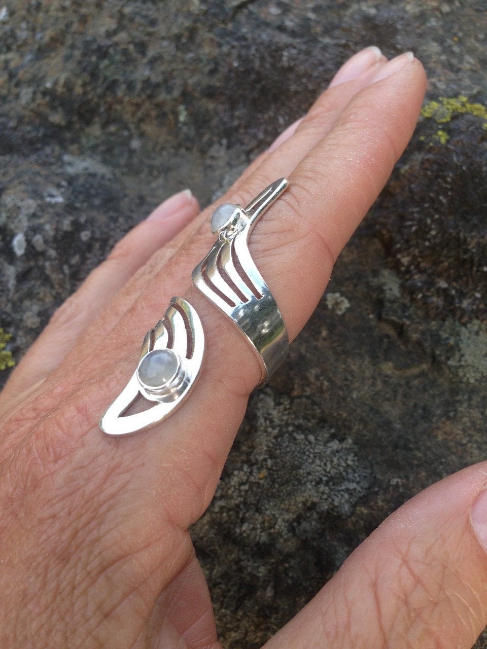Adjustable Moonstone Ring | Sterling Silver Celestial Gemstone Jewelry | Witch Boho Crescent Lunar Goddess | Mystical Crystal Spiritual