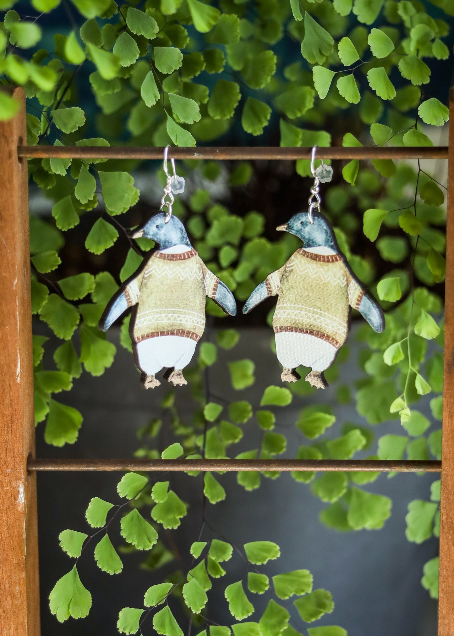 Penguin Earrings | Cozy Sweater Penguin Jewelry | Christmas Winter Holiday Animal Dangles | Cute Kawaii Quirky Laser Wood Cut