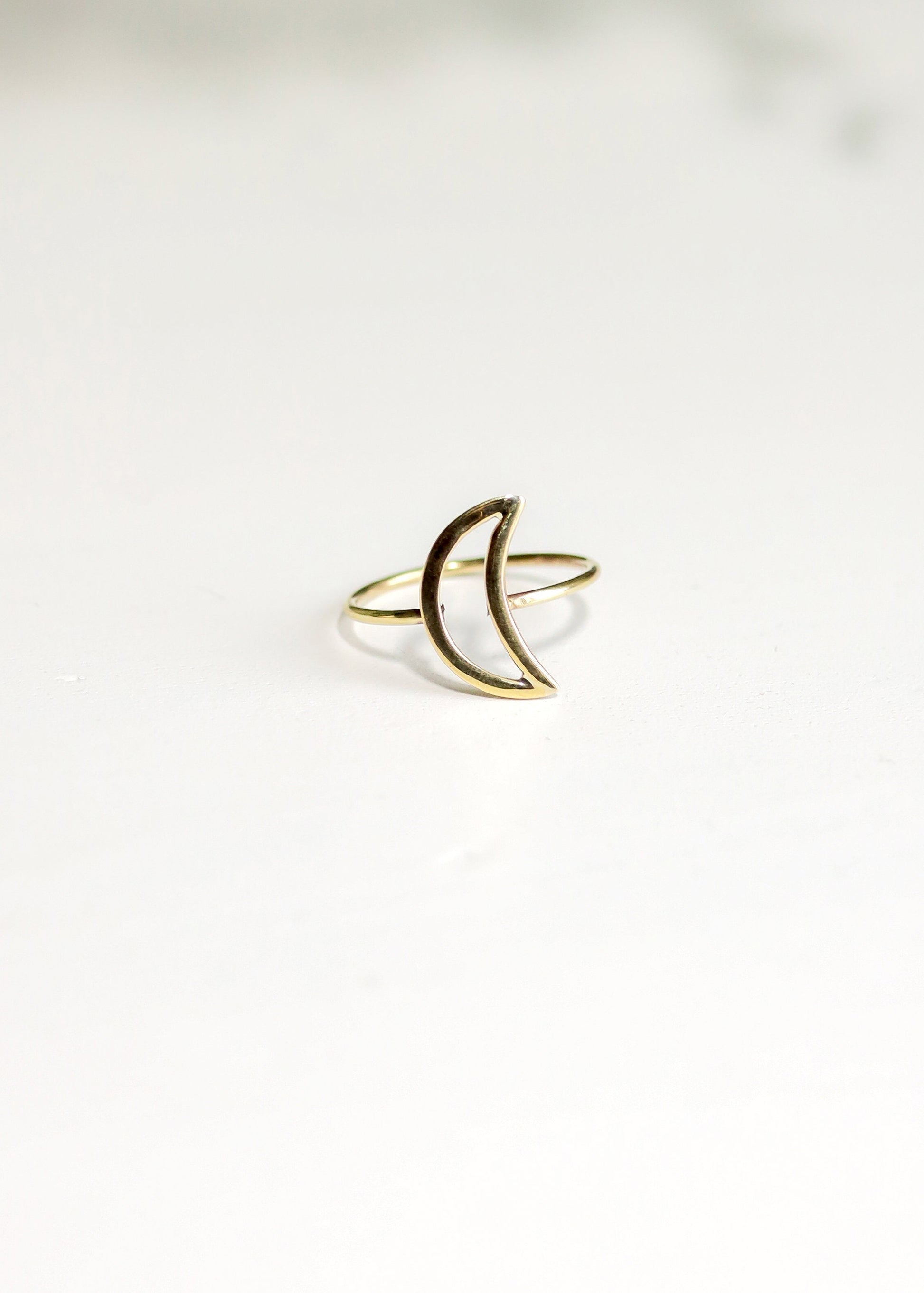 Crescent Moon Ring | Lunar Celestial Astrology Jewelry | Gold Tone Brass Minimalist Silhouette Outline | Boho Witchy Fairycore Goddess