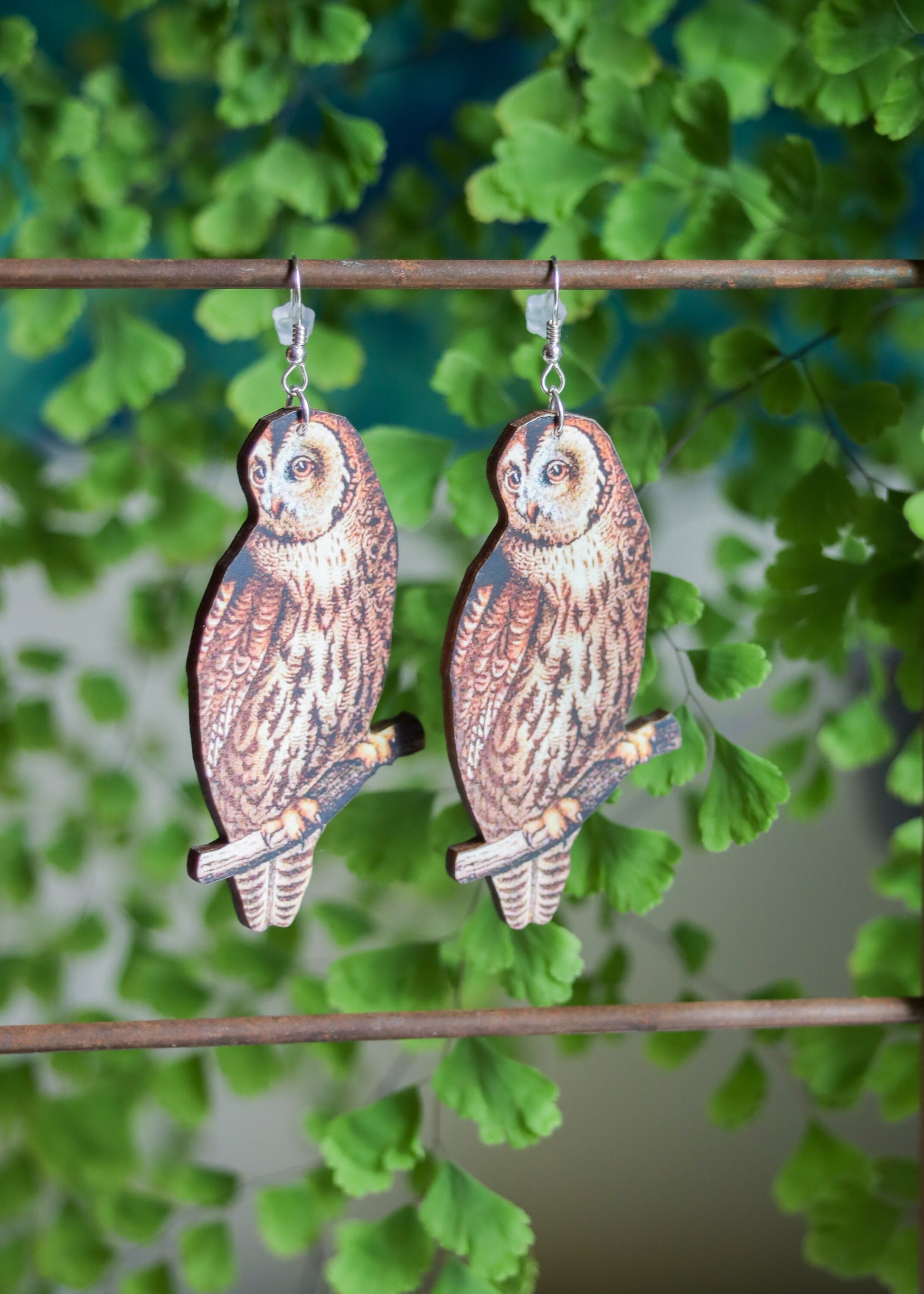 Owl Earrings | Whimsical Woodland Creature Dangles | Laser Cut Wooden Jewelry | Goblincore Fairycore Witchy Fantasy Spirit Animal