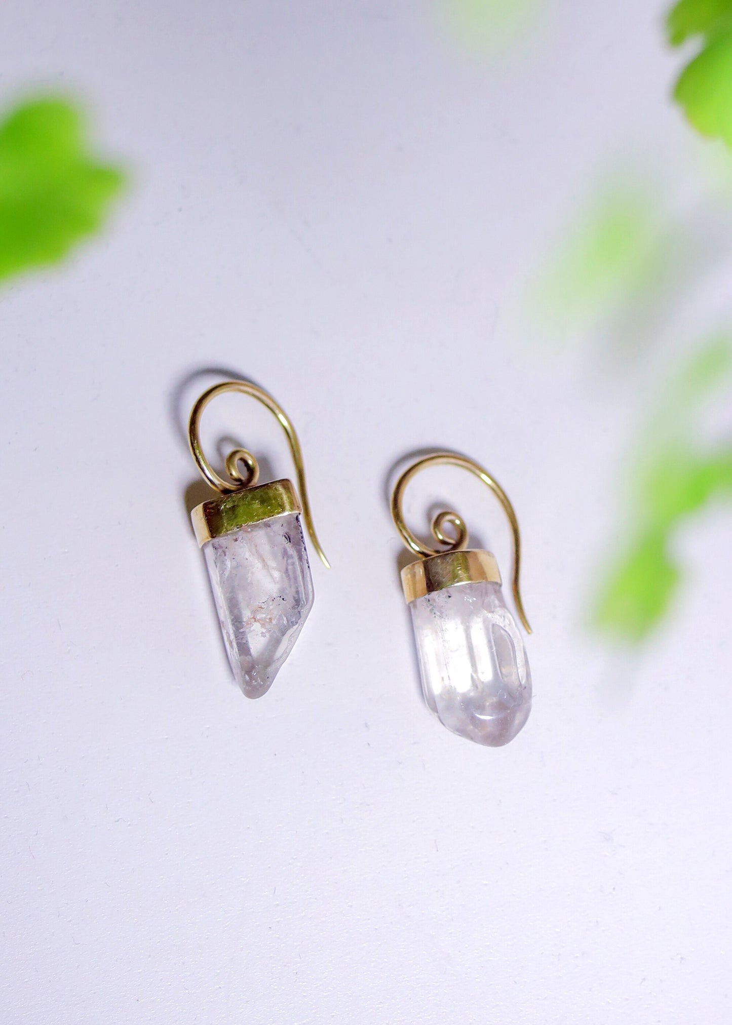 Gemstone Lantern Earrings | Brass Stone Druzy Crystal Spiral Drops | Fairycore Elven Fantasy Jewelry | Minimalist Geometric Boho Goddess