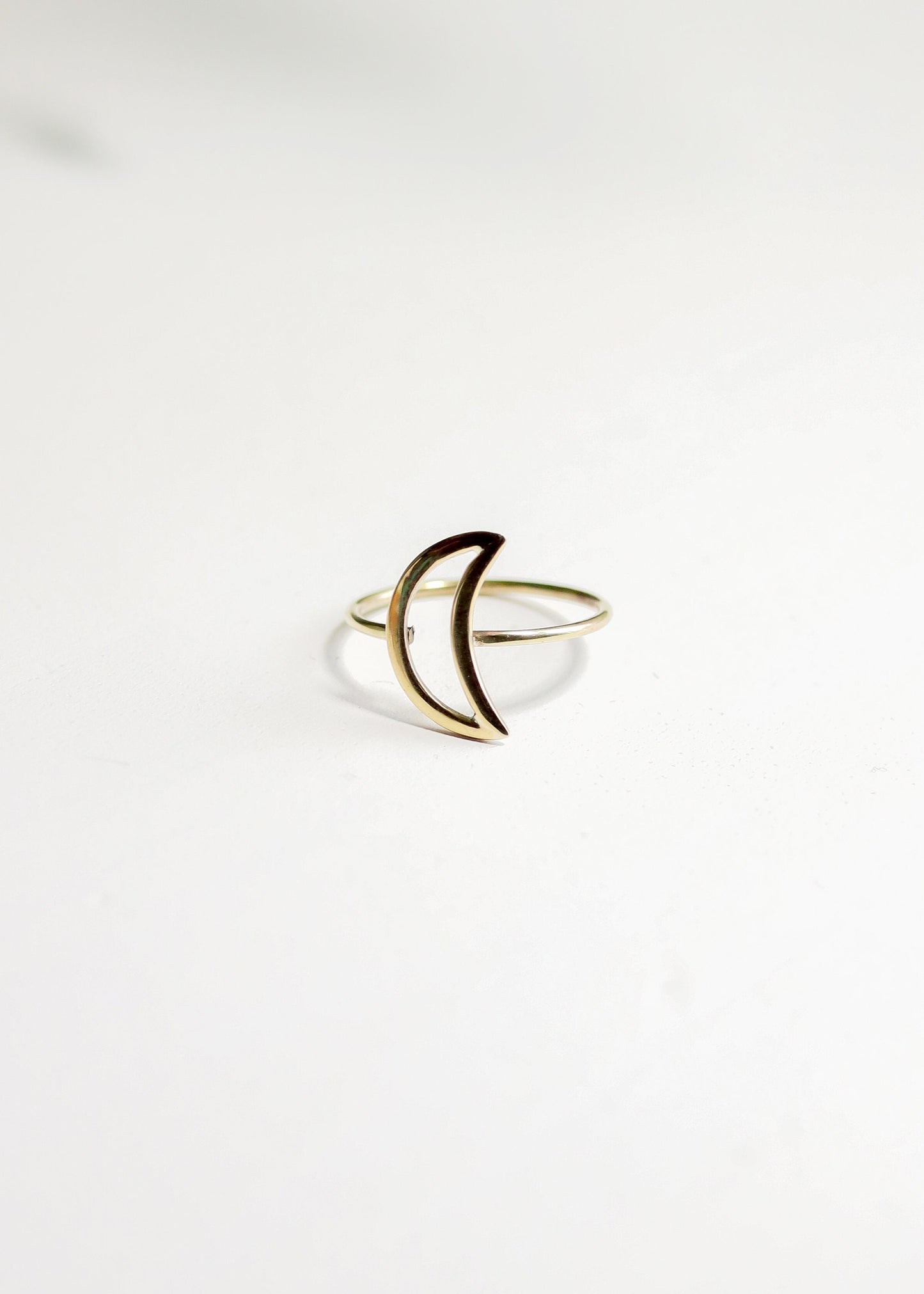 Crescent Moon Ring | Lunar Celestial Astrology Jewelry | Gold Tone Brass Minimalist Silhouette Outline | Boho Witchy Fairycore Goddess