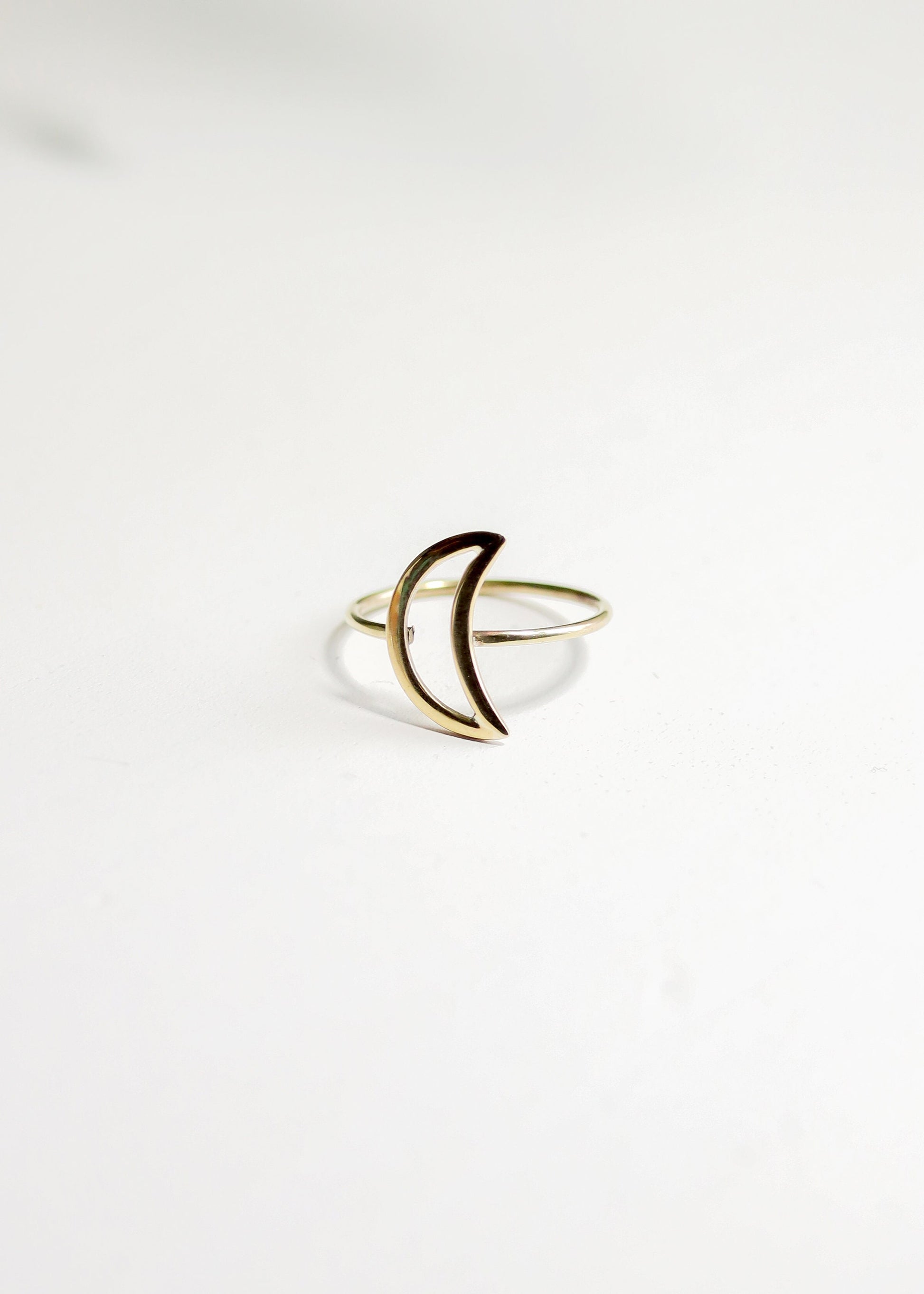 Crescent Moon Ring | Lunar Celestial Astrology Jewelry | Gold Tone Brass Minimalist Silhouette Outline | Boho Witchy Fairycore Goddess