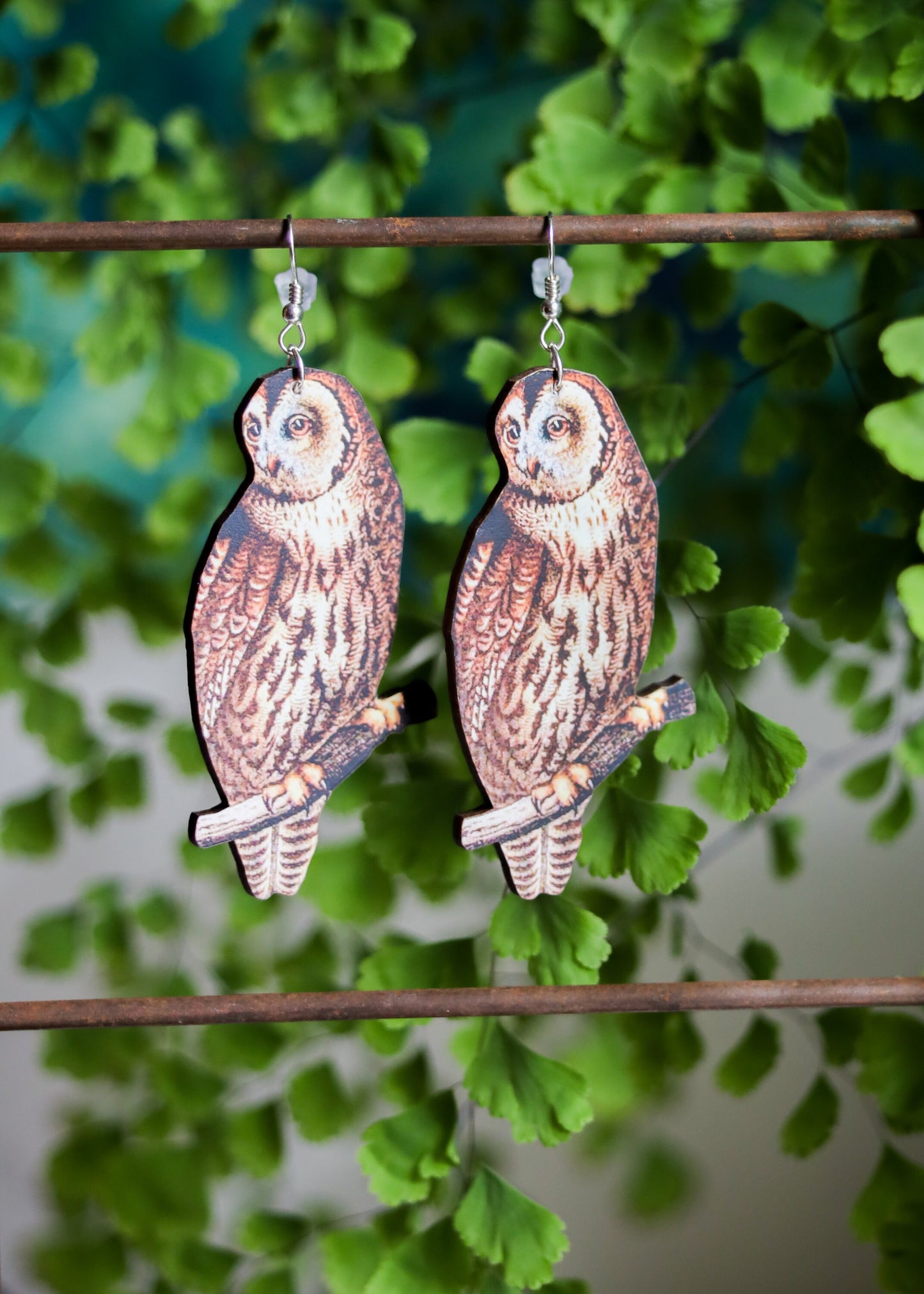 Owl Earrings | Whimsical Woodland Creature Dangles | Laser Cut Wooden Jewelry | Goblincore Fairycore Witchy Fantasy Spirit Animal
