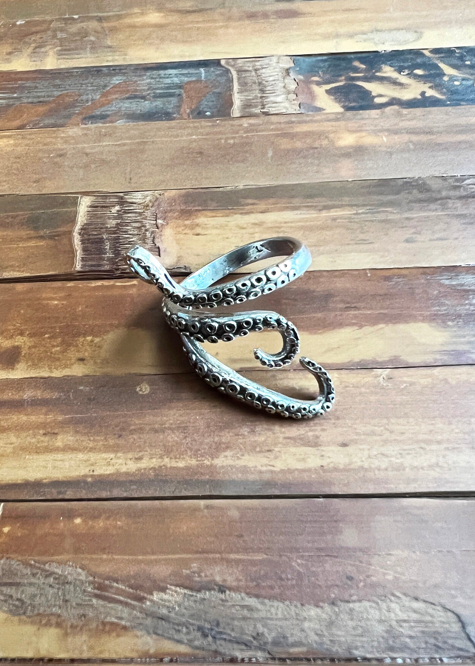 Octopus Tentacle Ring | Sterling Silver Steampunk Gothic Jewelry | Giant Squid Ocean Creature Cephalopod Kraken | Streetwear Boho Unisex