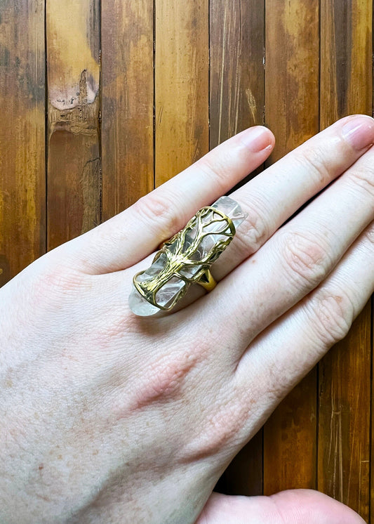 Tree of Life Ring | Gemstone Quartz Druzy Jewelry | Brass Hobbit Gift | Fantasy Medieval Witchy Gothic Boho Cottagecore Fairycore Elven