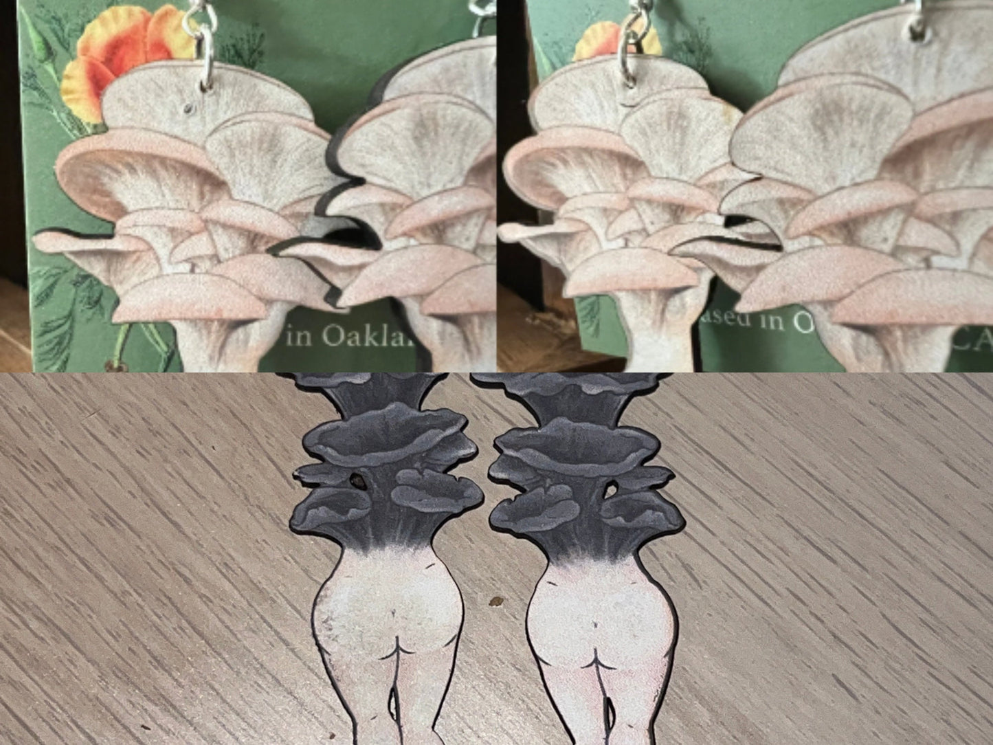 Mushroom Lady Earrings | Cottagecore Fairycore Fungi Jewelry | Mushroomcore Woodland Wooden Dangles | Sterling Silver Symmertrical Cute Art