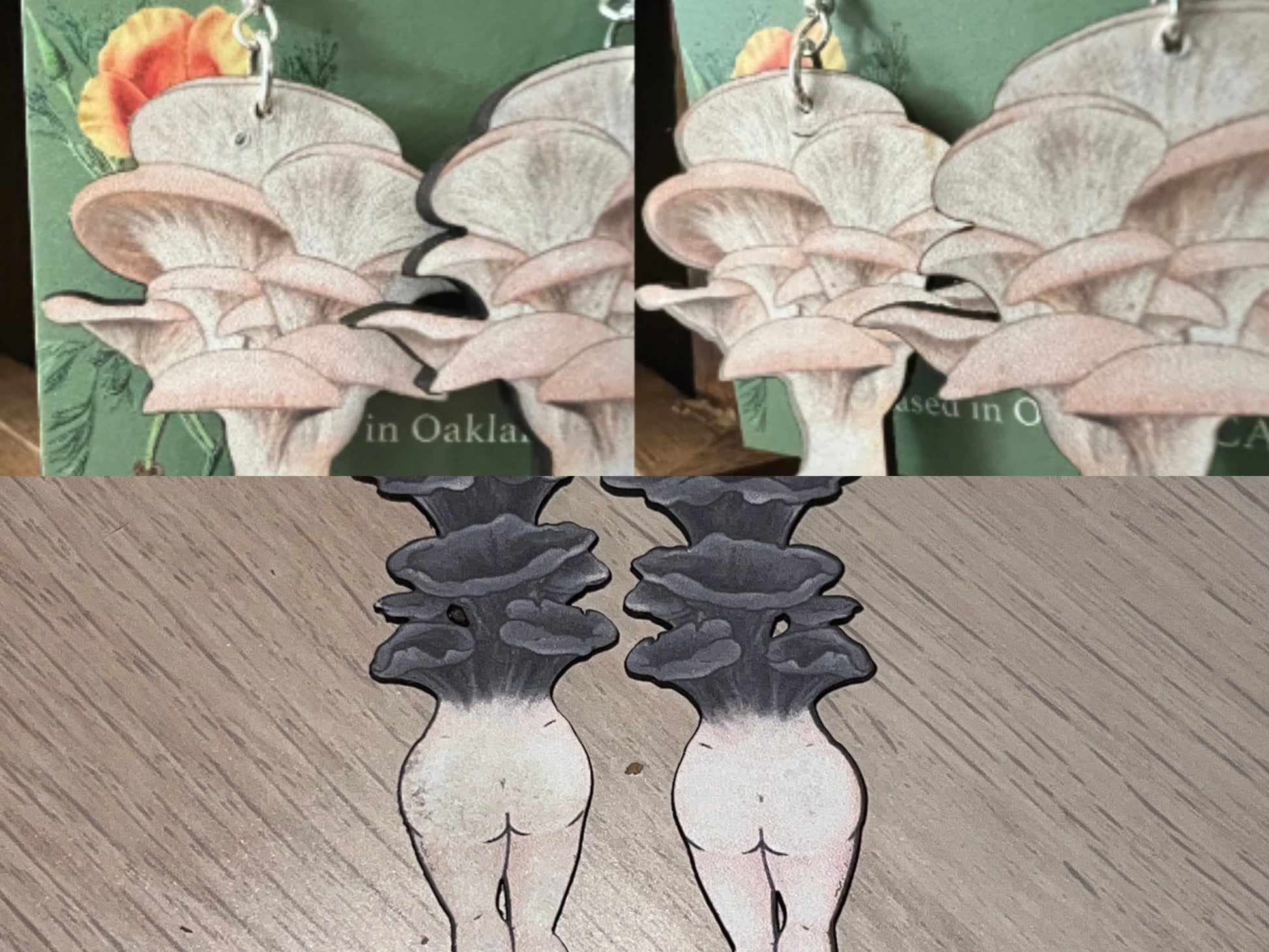 Mushroom Lady Earrings | Cottagecore Fairycore Fungi Jewelry | Mushroomcore Woodland Wooden Dangles | Sterling Silver Symmertrical Cute Art