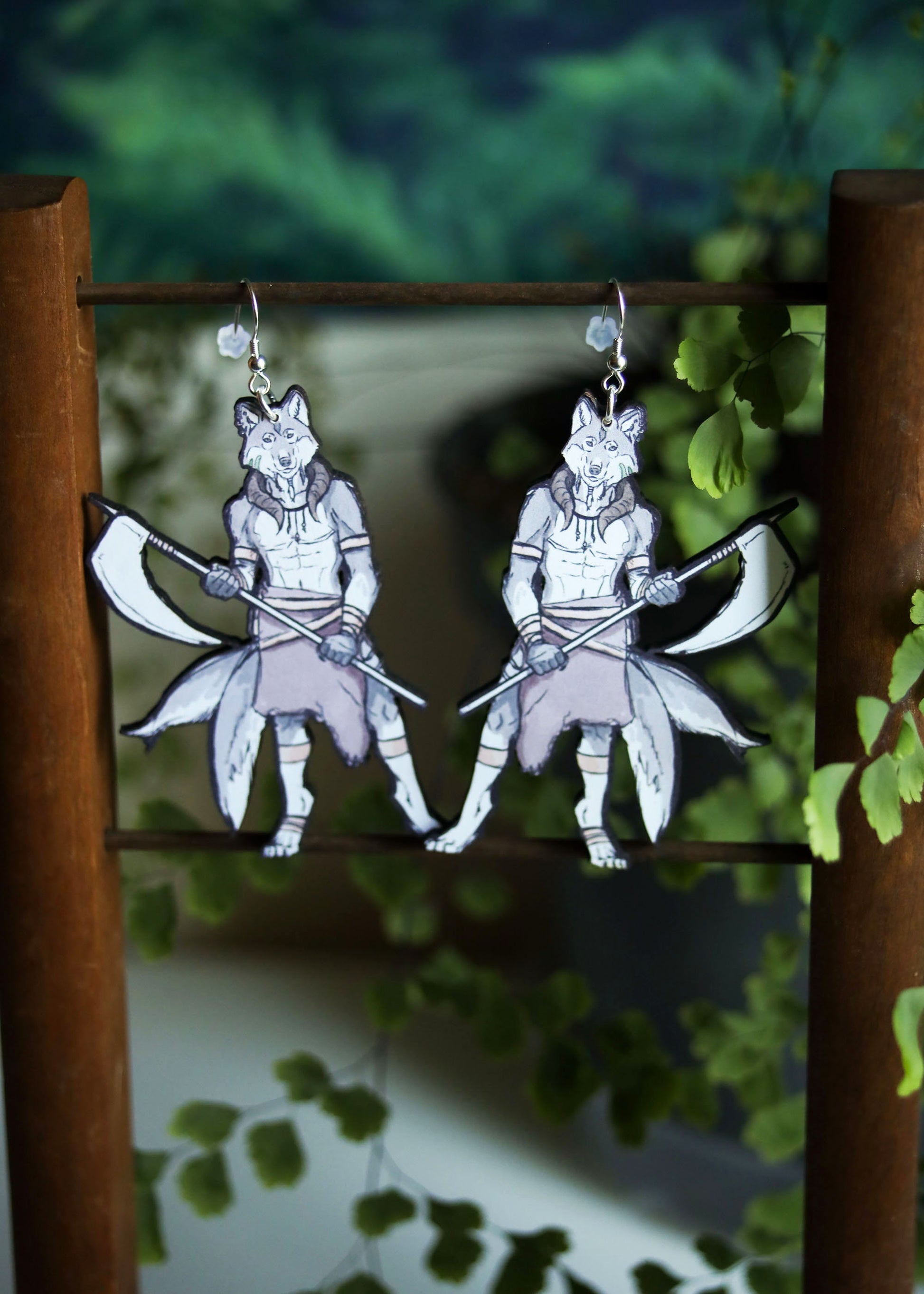 Wolf Reaper Earrings | Fantasy Inspired Warrior Jewelry | Furry Mythical Creature Slayer Fighter | Legendary Wulver Fairycore Goblincore