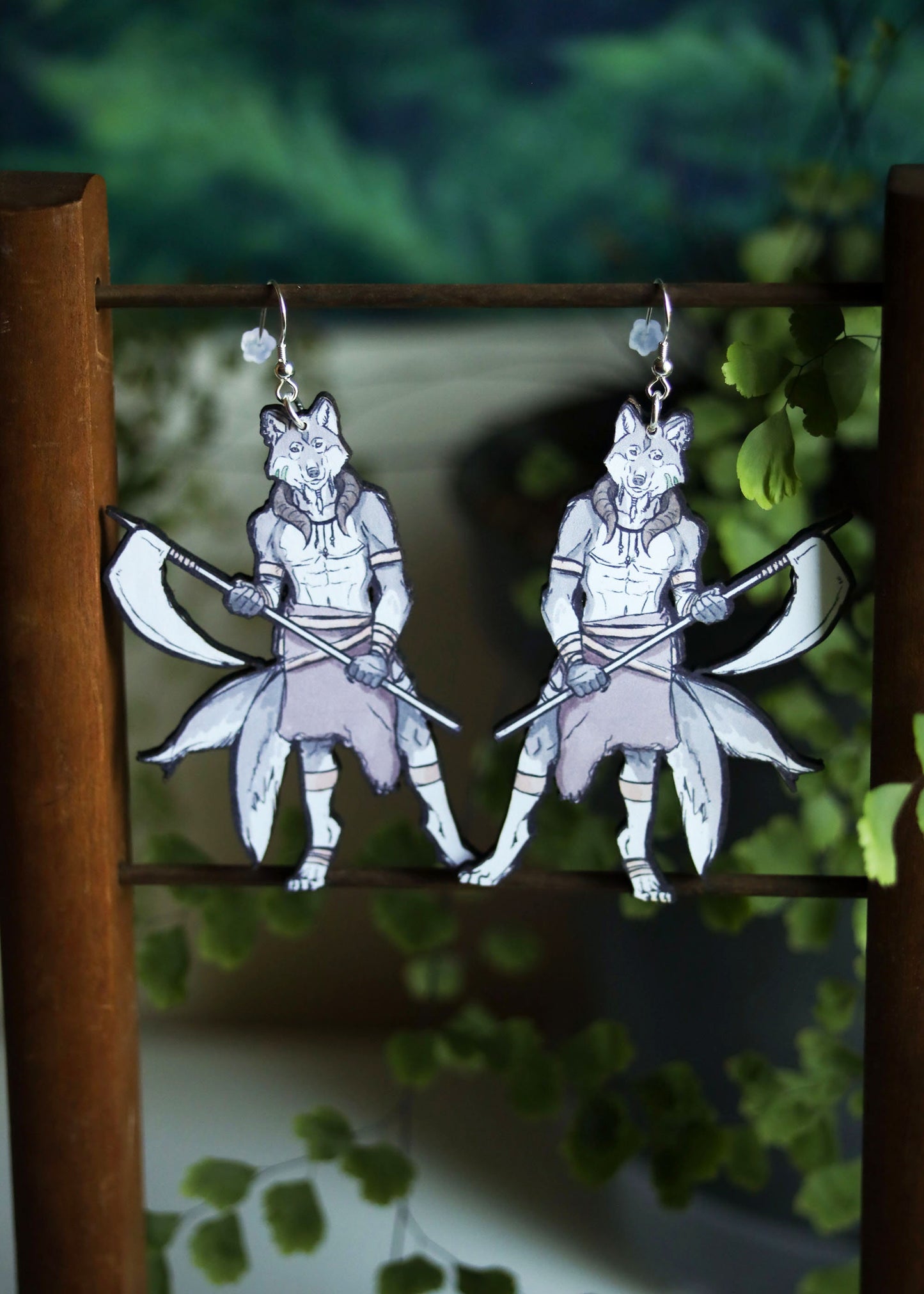 Wolf Reaper Earrings | Fantasy Inspired Warrior Jewelry | Furry Mythical Creature Slayer Fighter | Legendary Wulver Fairycore Goblincore