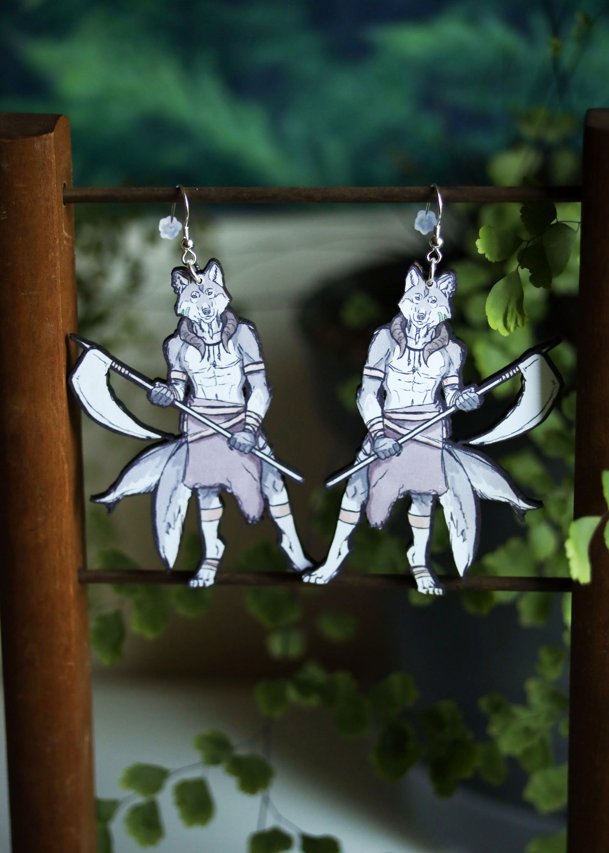 Wolf Reaper Earrings | Fantasy Inspired Warrior Jewelry | Furry Mythical Creature Slayer Fighter | Legendary Wulver Fairycore Goblincore