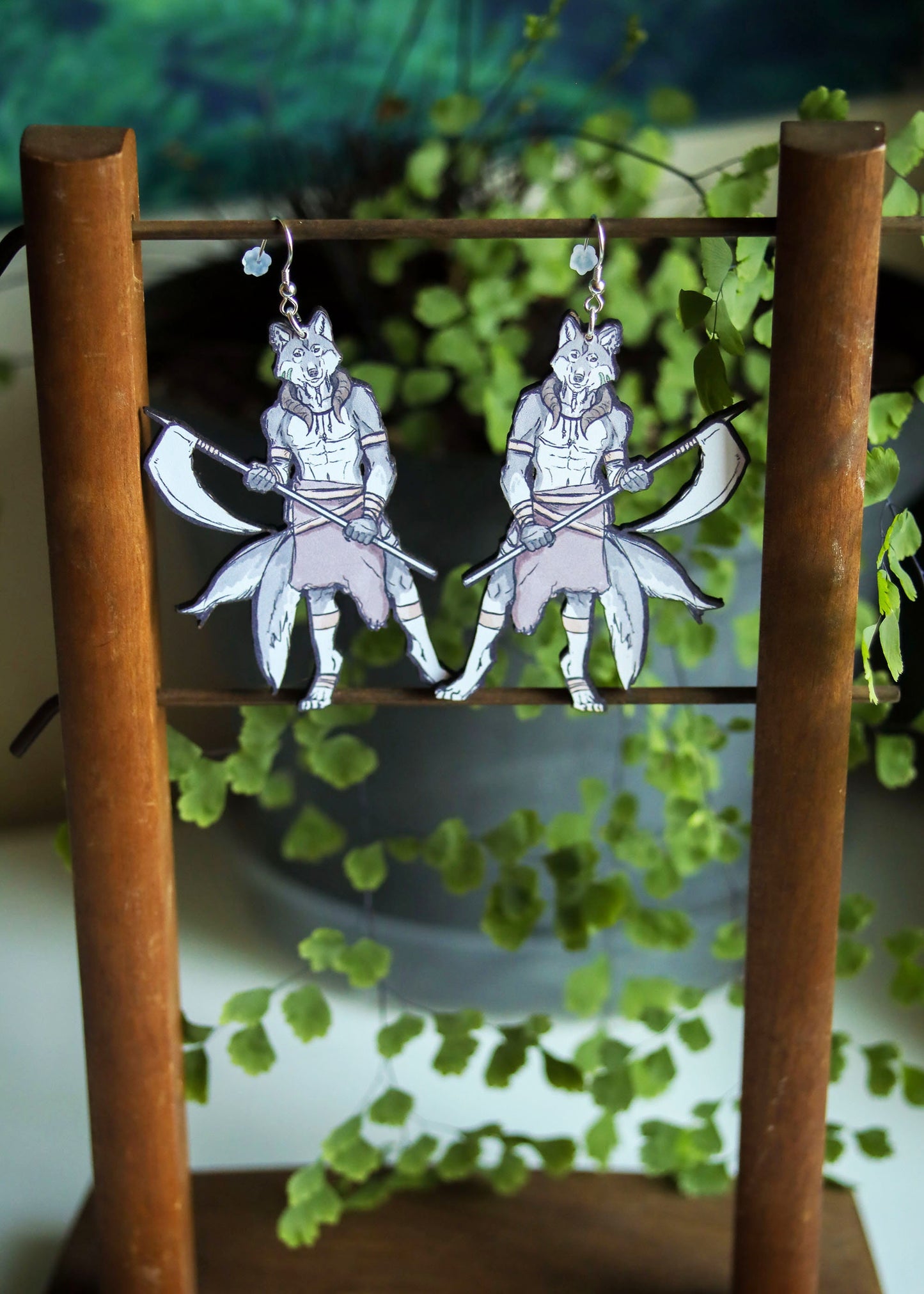 Wolf Reaper Earrings | Fantasy Inspired Warrior Jewelry | Furry Mythical Creature Slayer Fighter | Legendary Wulver Fairycore Goblincore