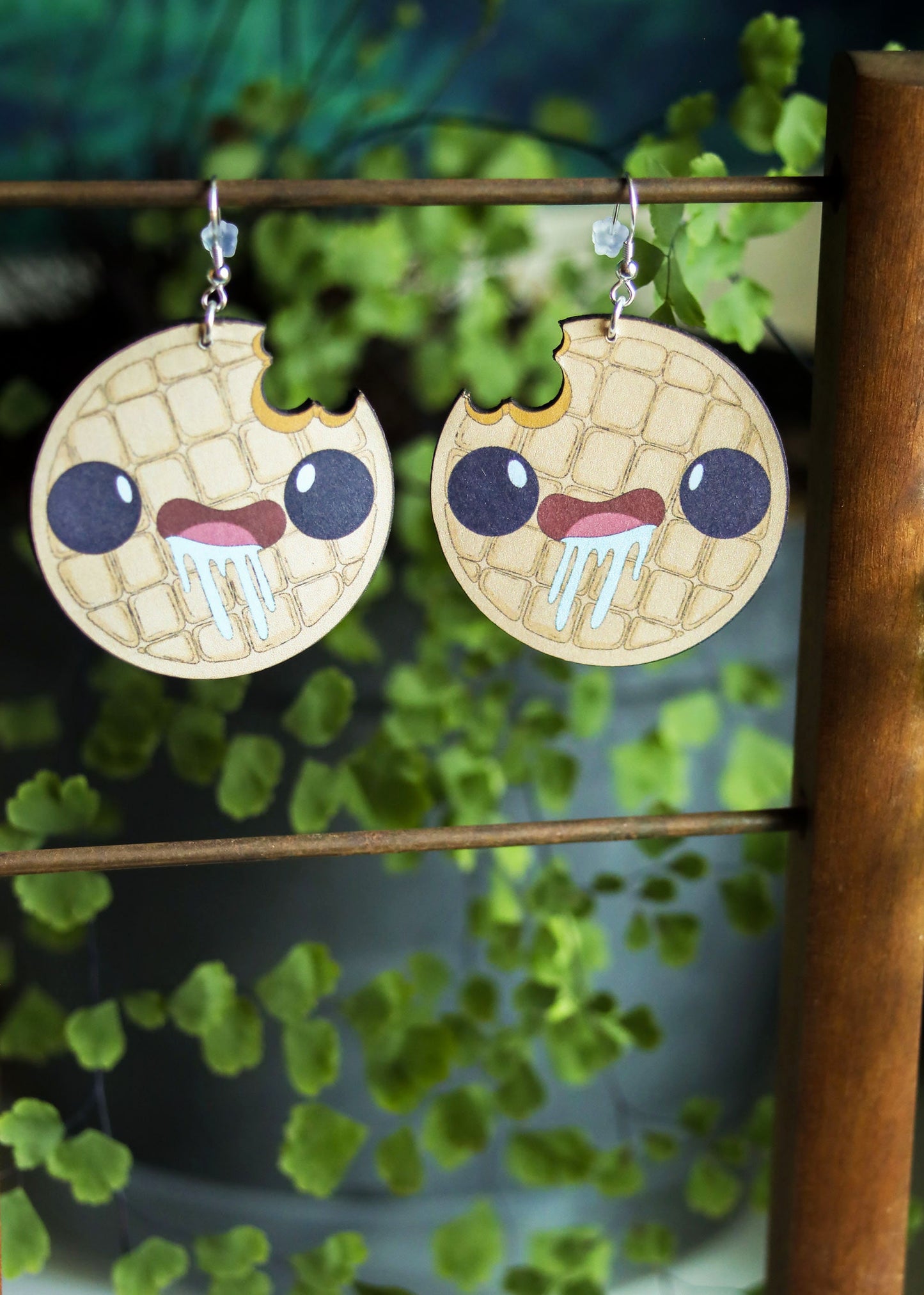 Mindless Waffle Earrings | Breakfast Miniature Food Charm Jewelry | Quirky Nerdy Cute Kawaii Anime Dangles | Fantasy Snack Accessories