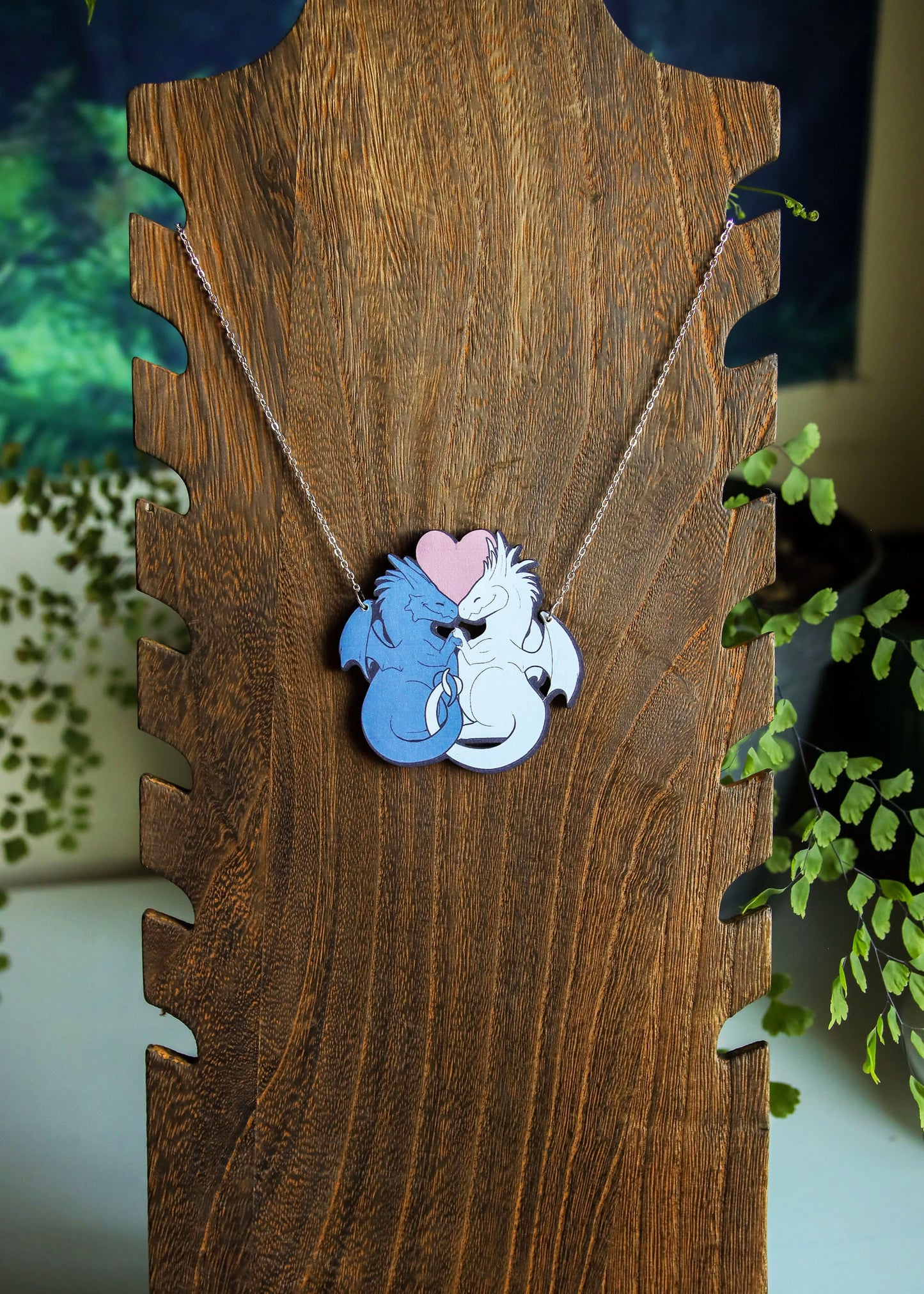 Dragon Love Pendant | Fantasy Inspired Mythical Necklace | Kawaii Nerdy Geeky Heart Jewelry | Medieval Anniversary Friendship Handmade Charm