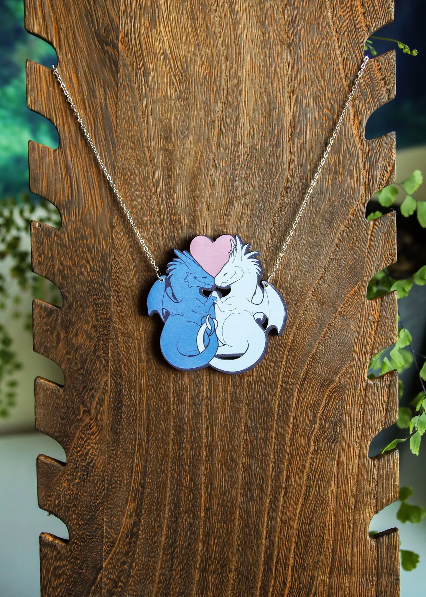 Dragon Love Pendant | Fantasy Inspired Mythical Necklace | Kawaii Nerdy Geeky Heart Jewelry | Medieval Anniversary Friendship Handmade Charm