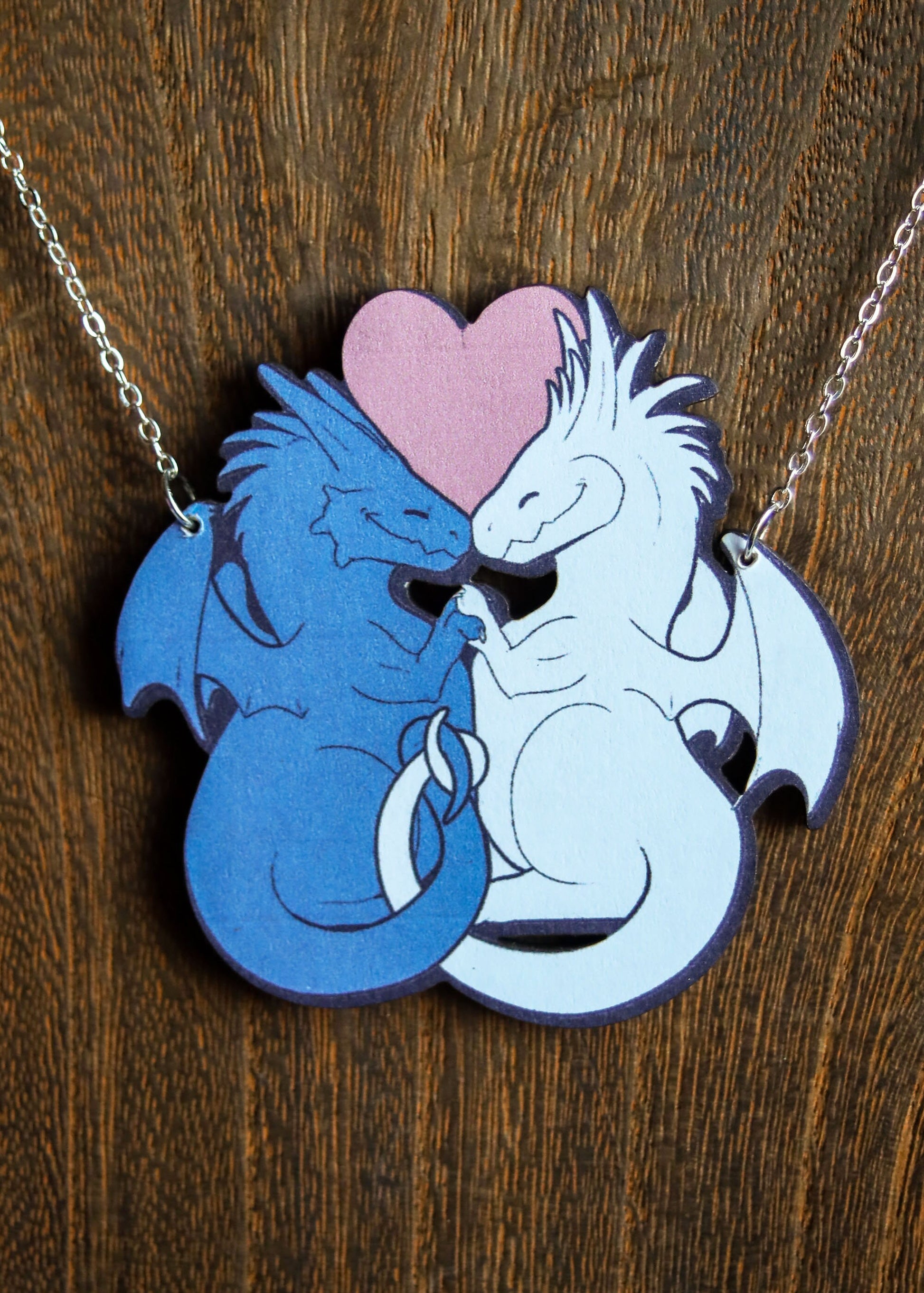 Dragon Love Pendant | Fantasy Inspired Mythical Necklace | Kawaii Nerdy Geeky Heart Jewelry | Medieval Anniversary Friendship Handmade Charm