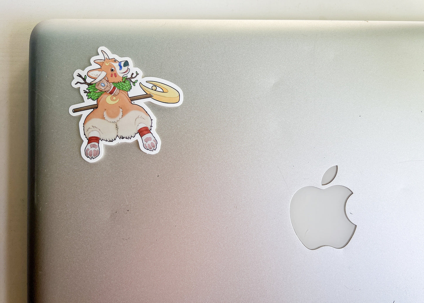 Mythical Corgi Druid Sticker | Fantasy Nerdy Art | Mystical Hellhounds Dog Griffin Butt | Witchy Beast Moon Staff | Waterproof Vinyl Glossy