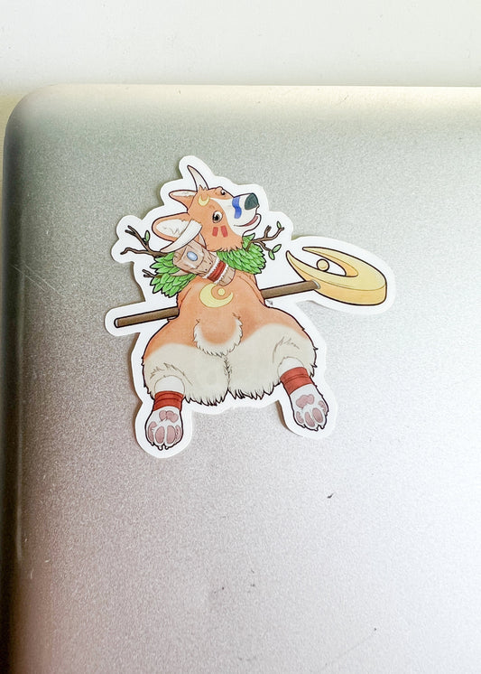 Mythical Corgi Druid Sticker | Fantasy Nerdy Art | Mystical Hellhounds Dog Griffin Butt | Witchy Beast Moon Staff | Waterproof Vinyl Glossy