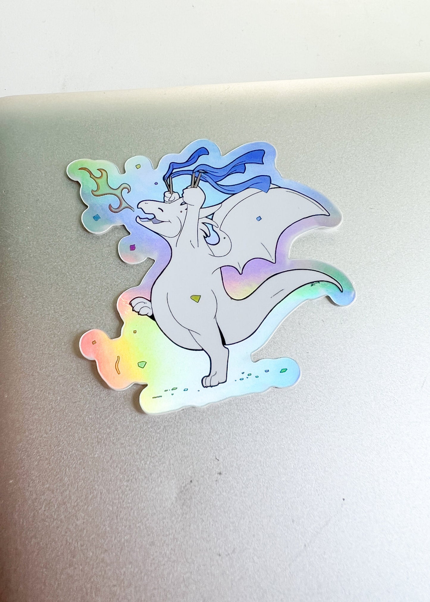 Holographic Dragon Sticker | Iridescent Mythical Fantasy Celebration Decal | Water Bottle Laptop Journal Scrapbook Art | Fairycore Whimsical