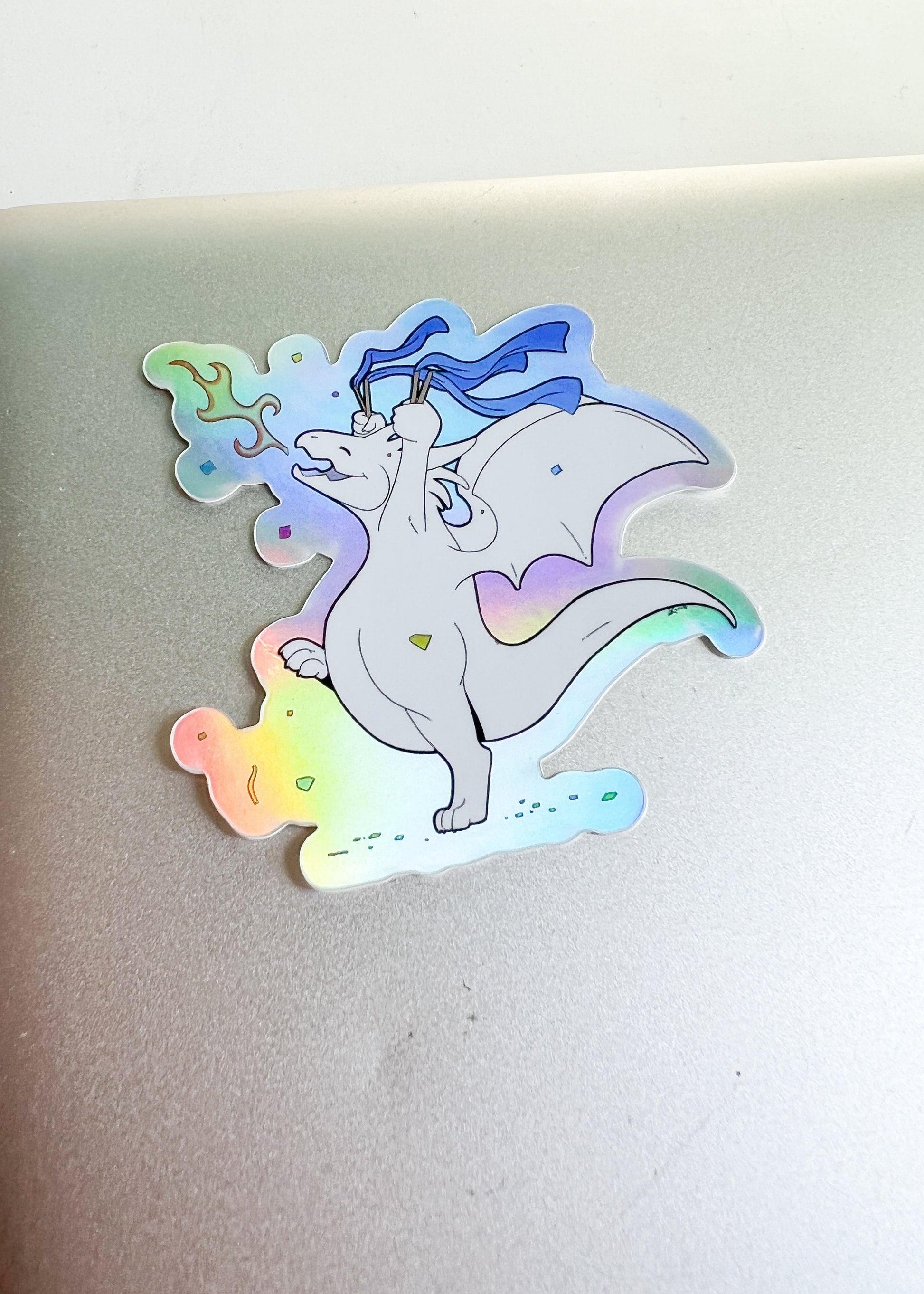 Holographic Dragon Sticker | Iridescent Mythical Fantasy Celebration Decal | Water Bottle Laptop Journal Scrapbook Art | Fairycore Whimsical
